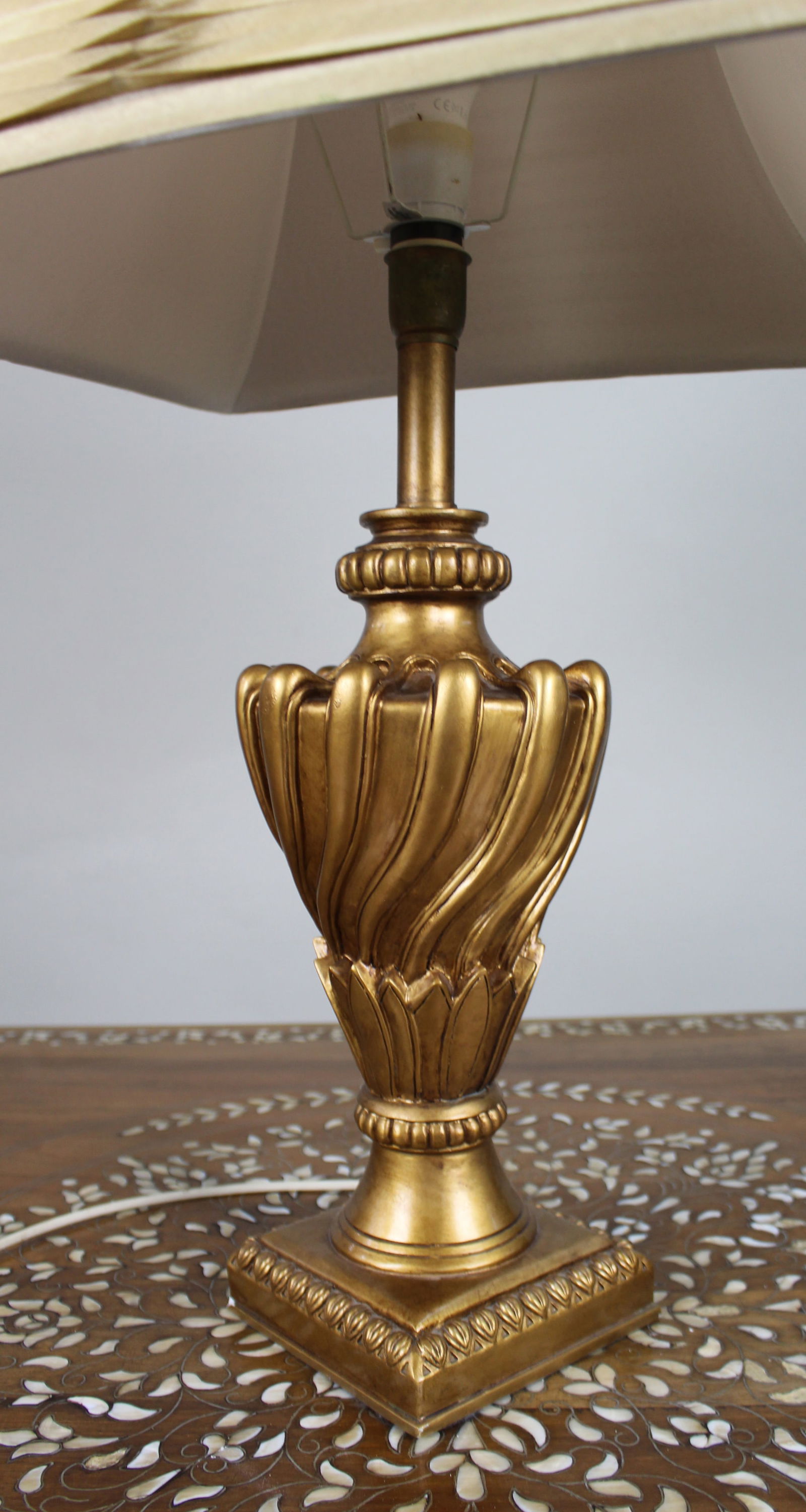 Vintage Gilt Table Lamp with Pleated Shade - 3