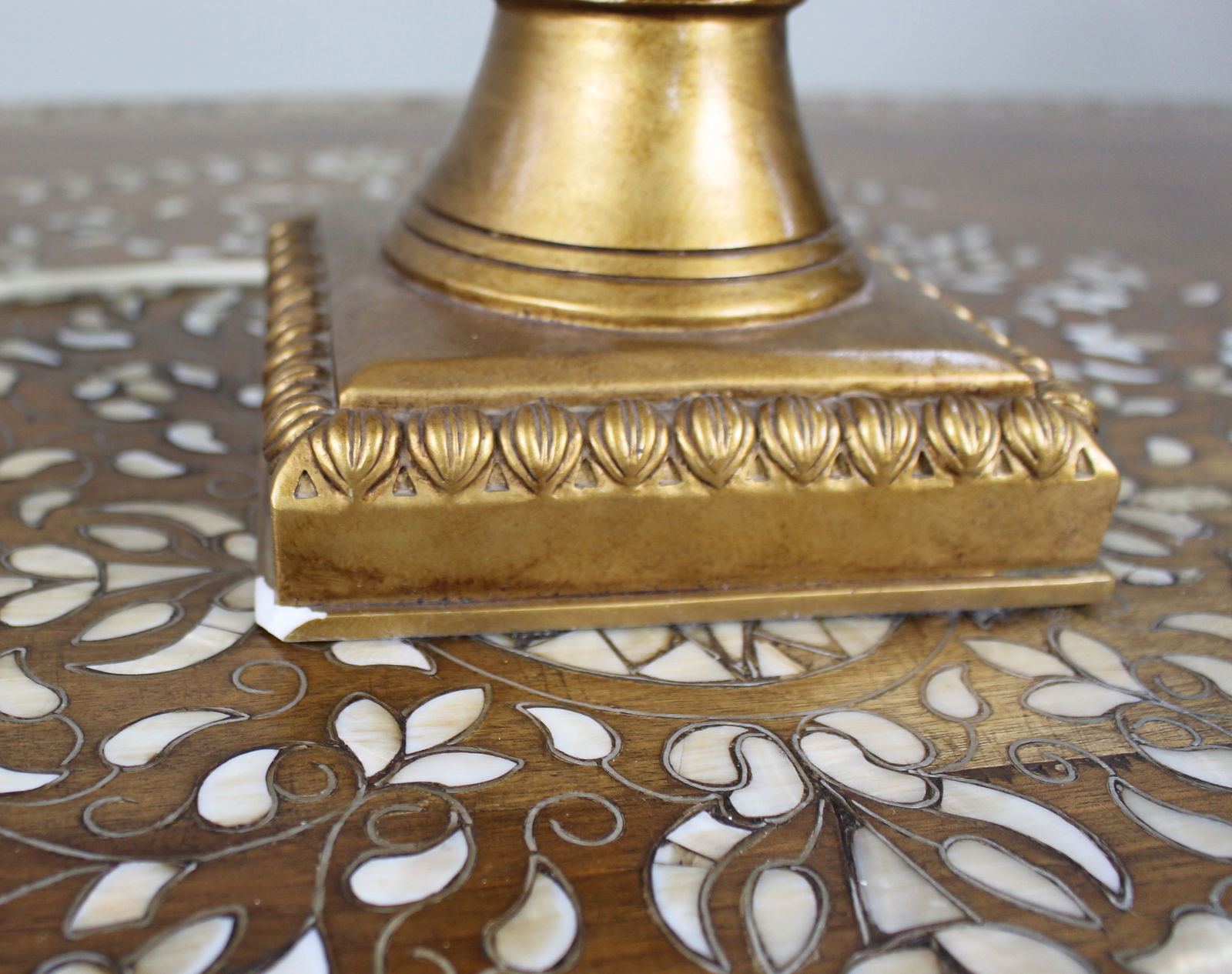 Vintage Gilt Table Lamp with Pleated Shade - 4