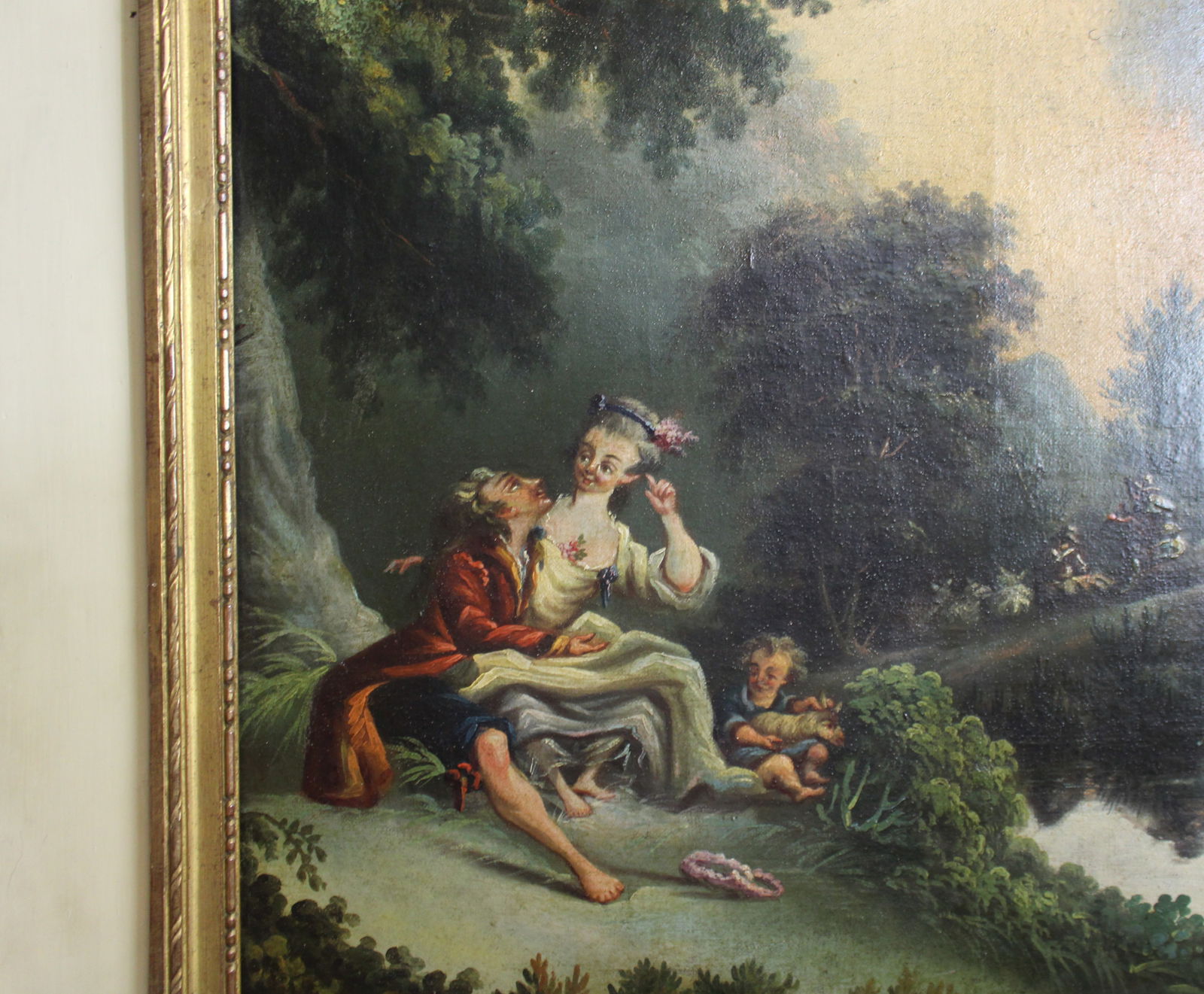 Tall French Trumeau Mirror with Pastoral Oil Painting c.1890 - 3