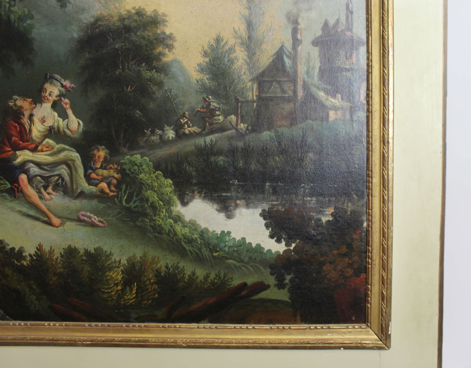 Tall French Trumeau Mirror with Pastoral Oil Painting c.1890 - 4