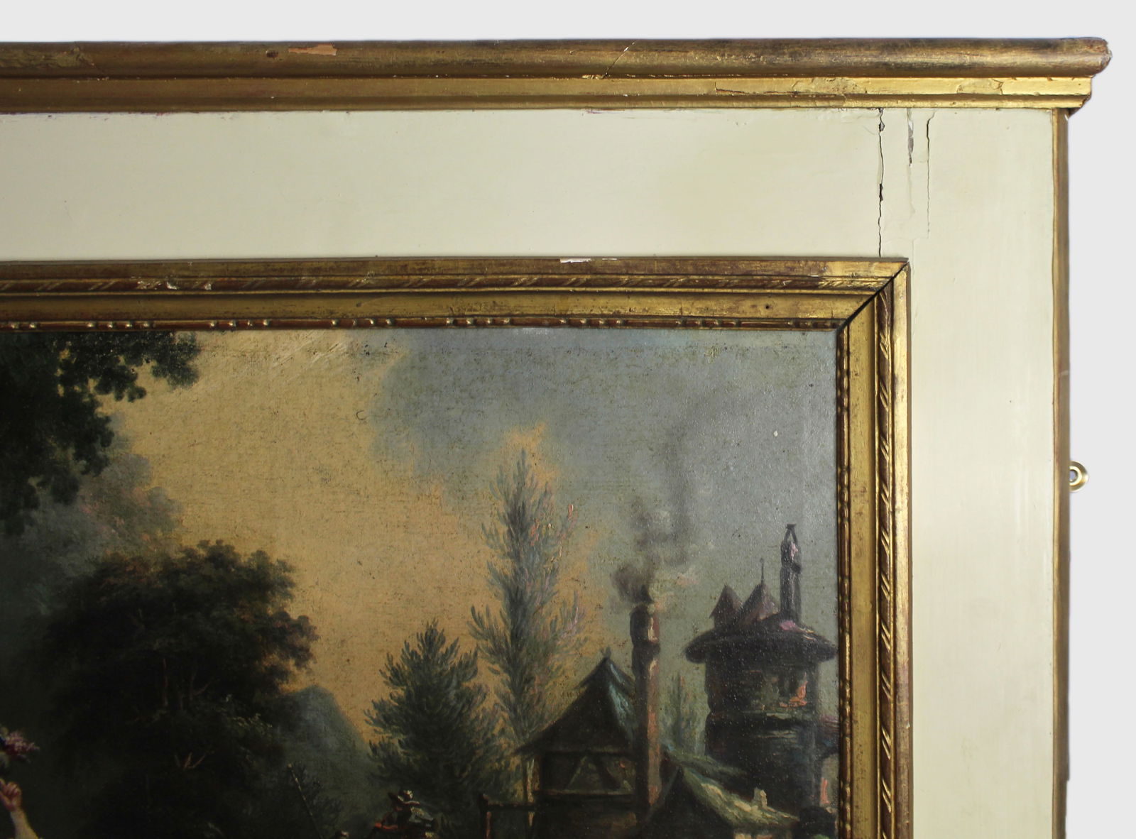 Tall French Trumeau Mirror with Pastoral Oil Painting c.1890 - 5
