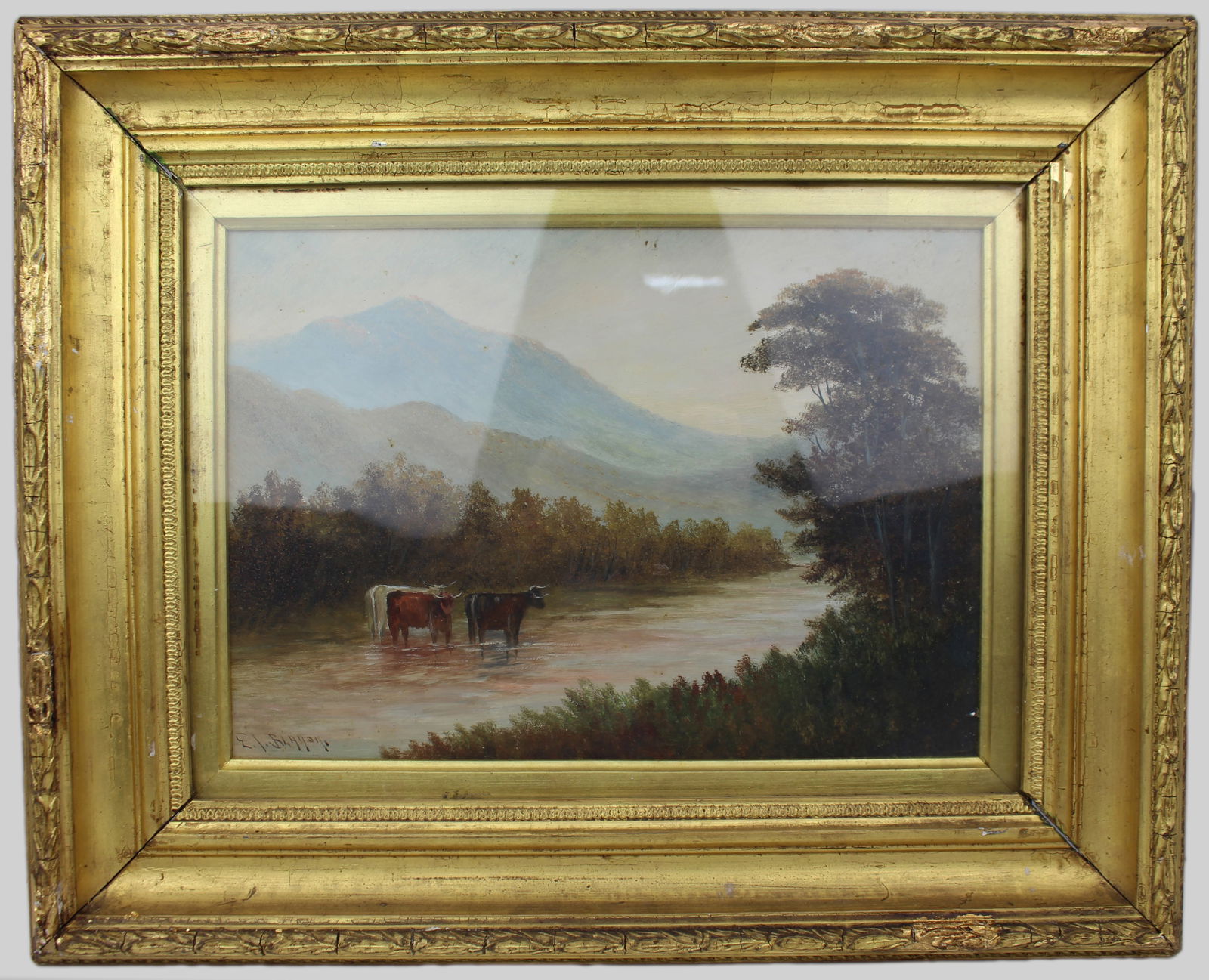 Cattle in a Stream – Victorian Landscape by E.J. Bladon Oil on Board, Signed (1 of 8)
