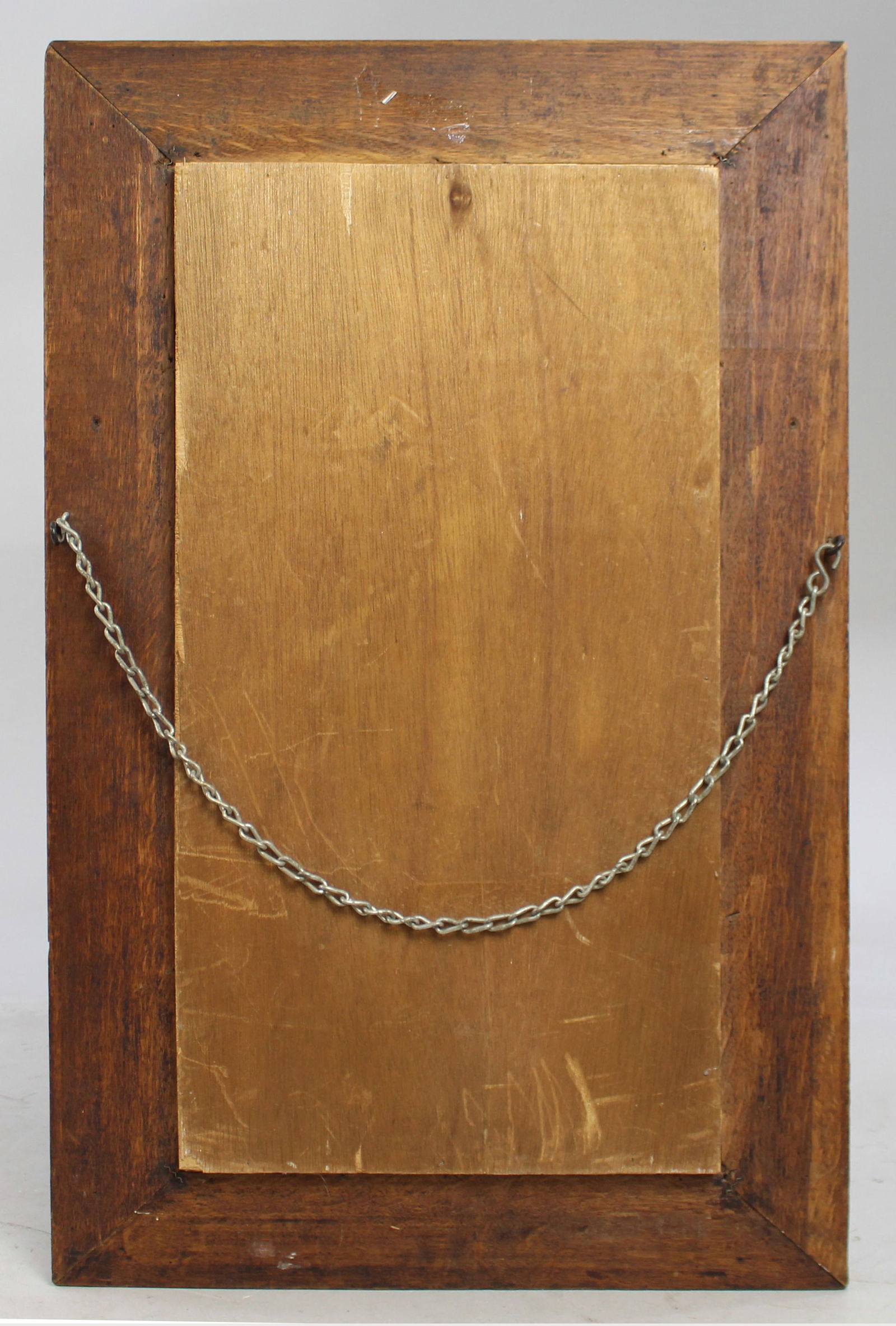 Victorian Painted Mirror Set in Heavy Oak Frame - 3