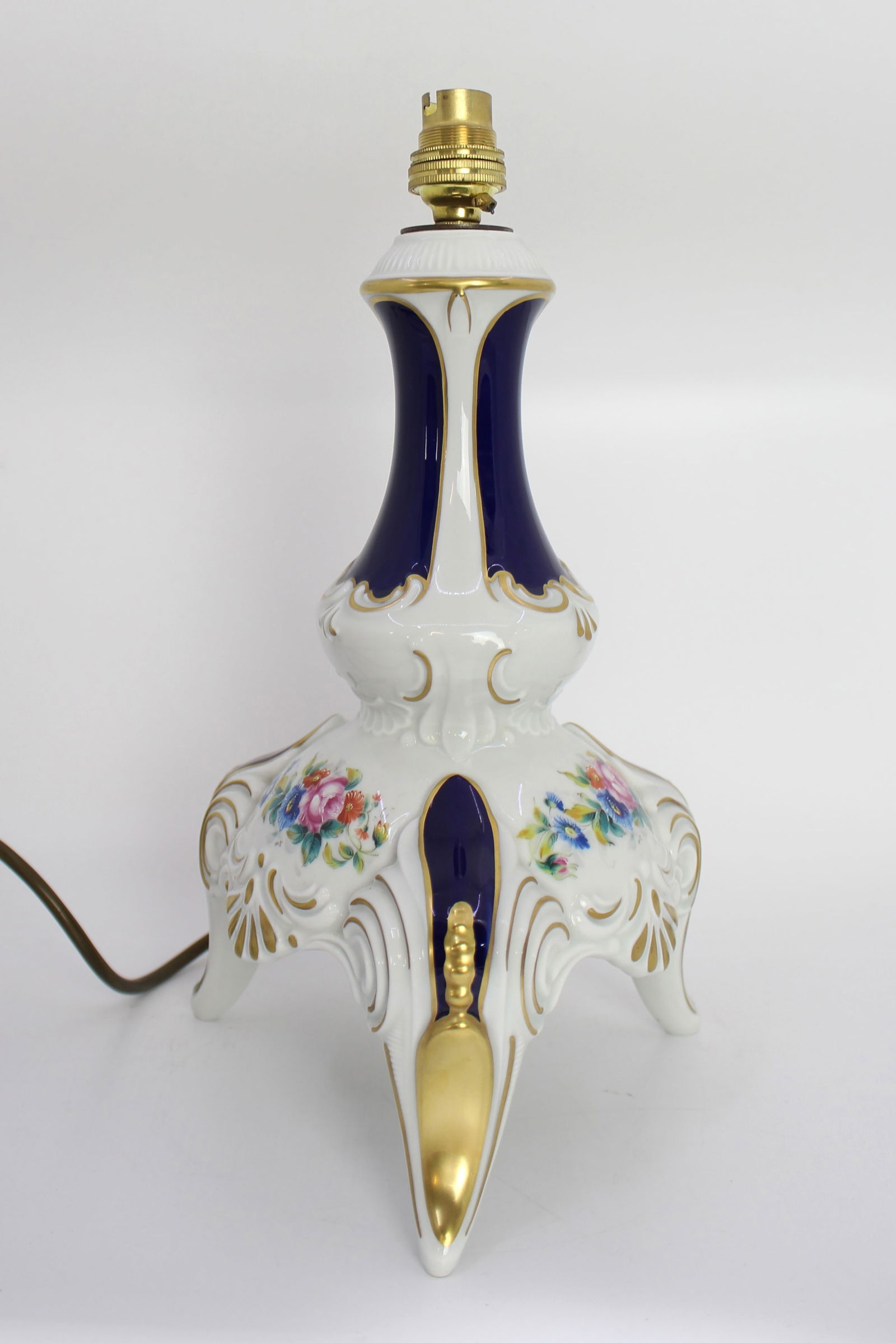 Lindner Kueps German Porcelain Floral White & Cobalt Table Lamp - 2