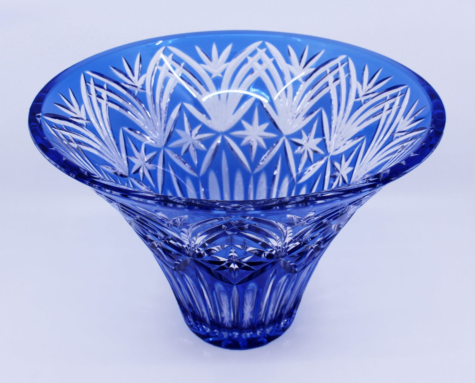 Fine Large Bohemian Blue Overlay Crystal Centrepiece Vase - 2