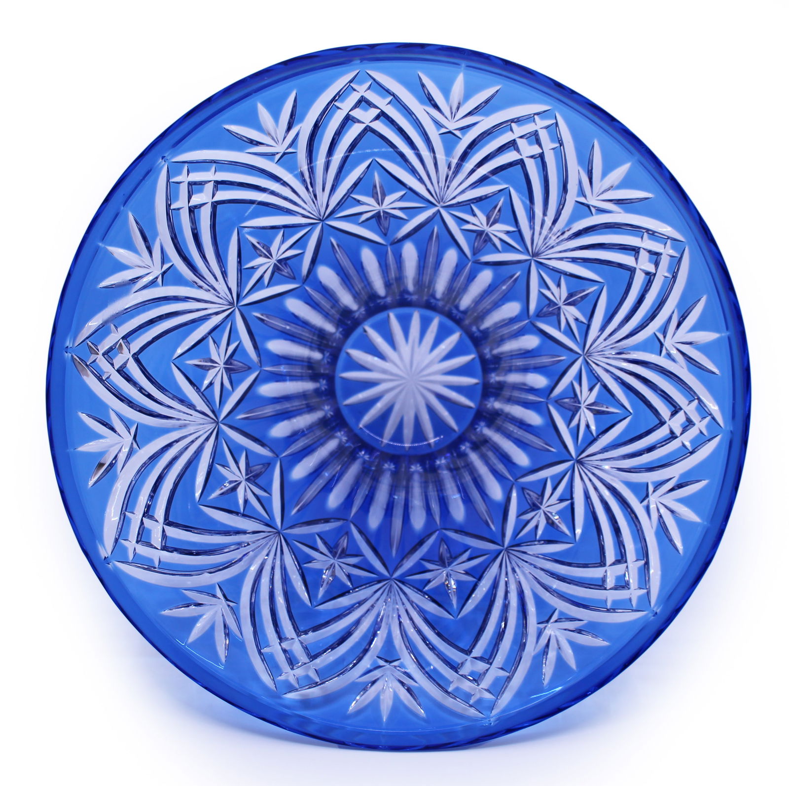 Fine Large Bohemian Blue Overlay Crystal Centrepiece Vase - 7