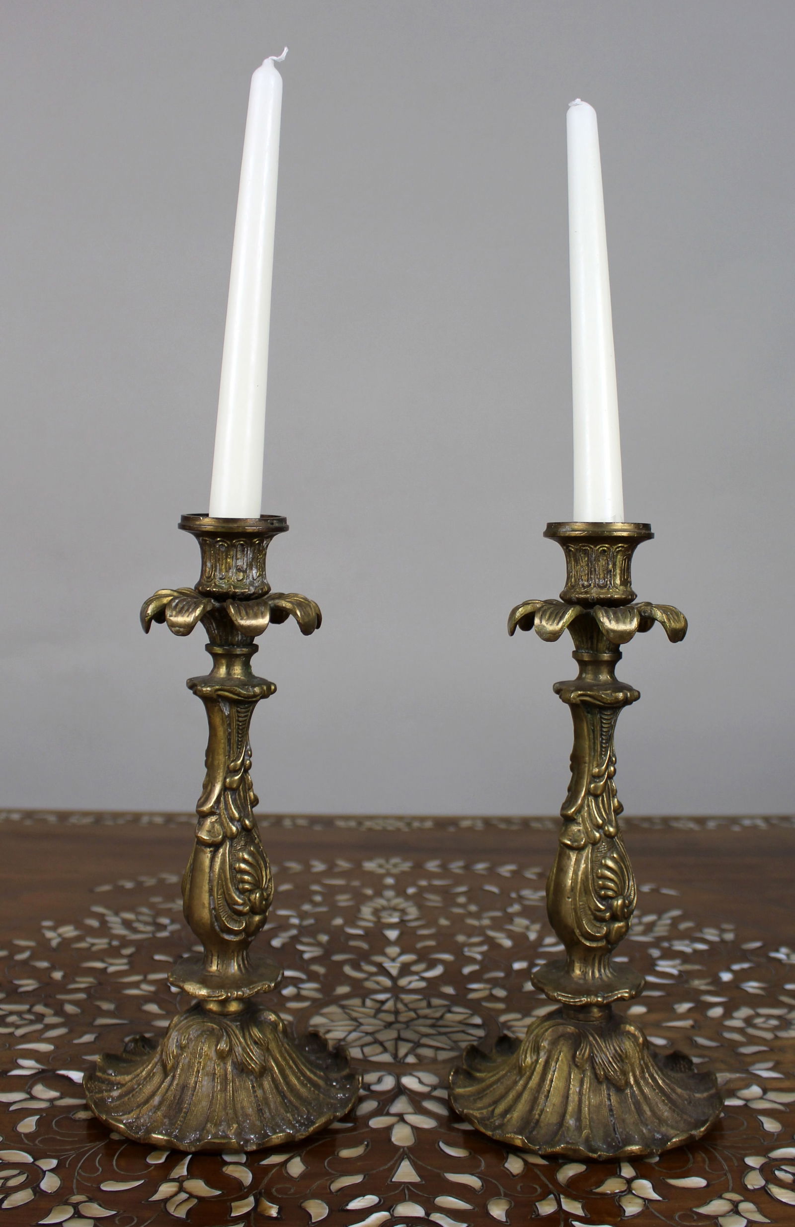 Pair of French Rococo Revival Cast Brass Candlesticks, c.1890 - 2
