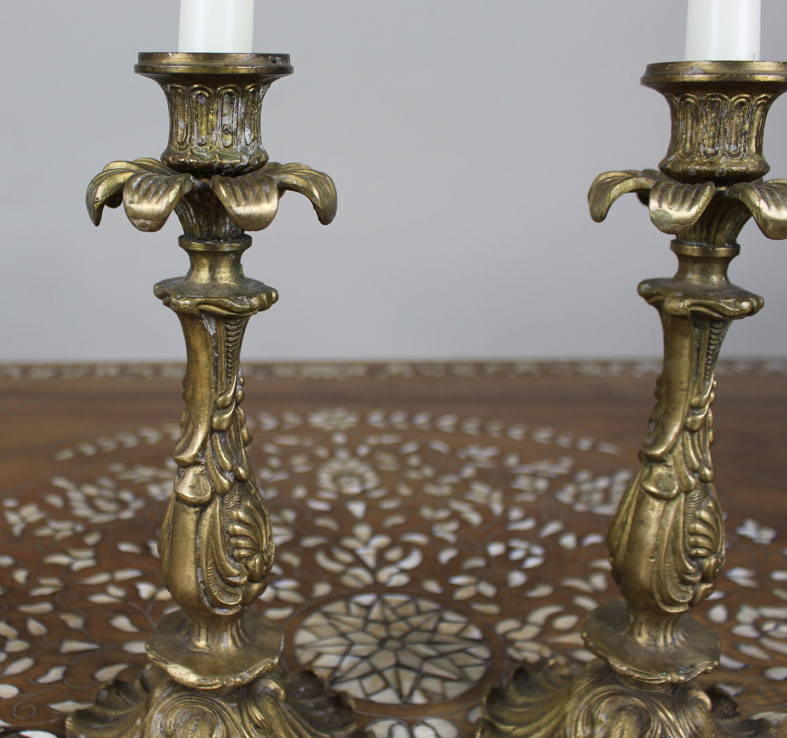 Pair of French Rococo Revival Cast Brass Candlesticks, c.1890 - 3