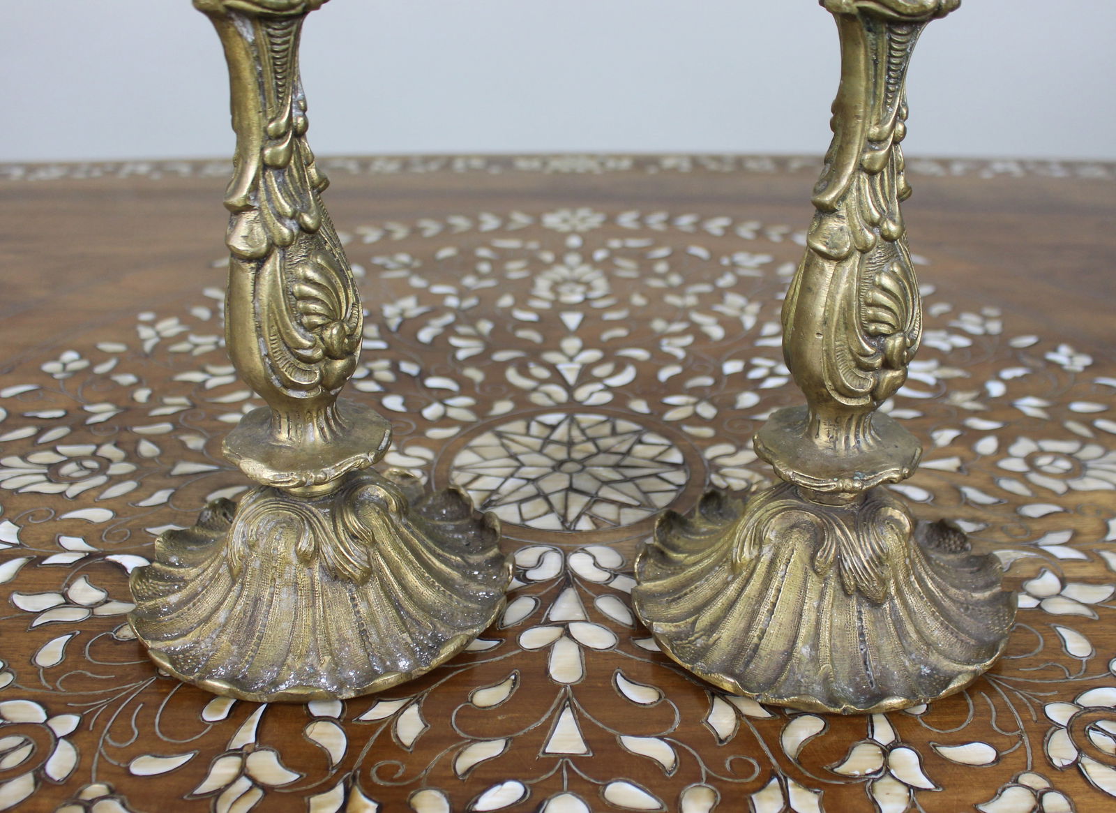 Pair of French Rococo Revival Cast Brass Candlesticks, c.1890 - 4