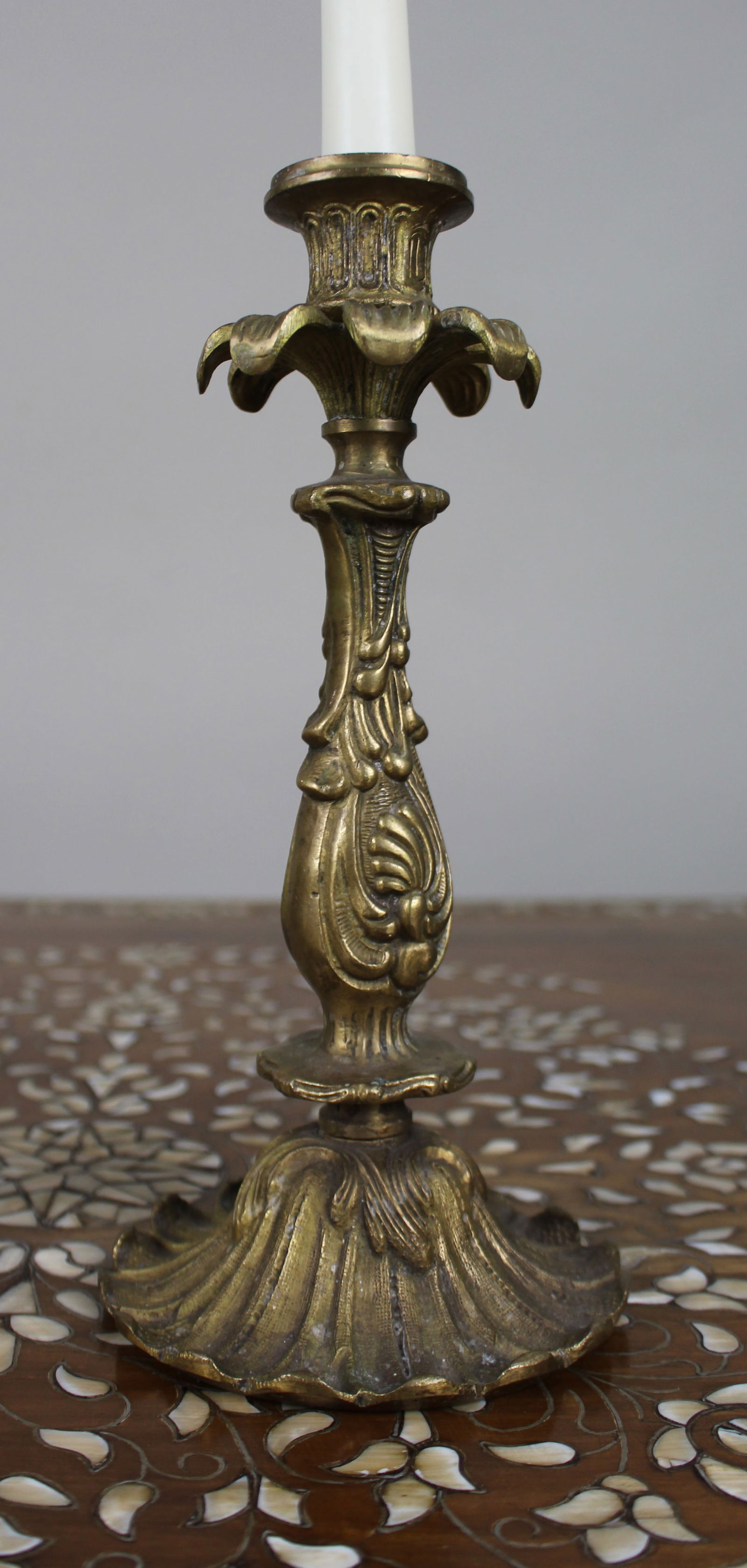 Pair of French Rococo Revival Cast Brass Candlesticks, c.1890 - 5
