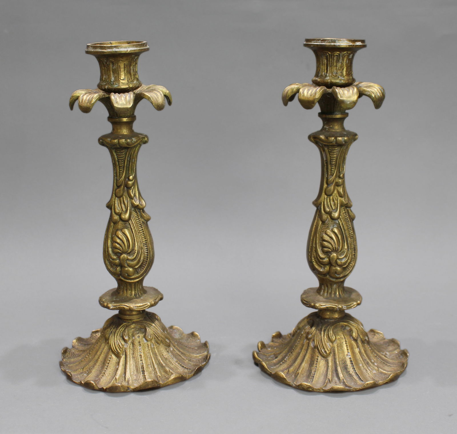 Pair of French Rococo Revival Cast Brass Candlesticks, c.1890 - 6