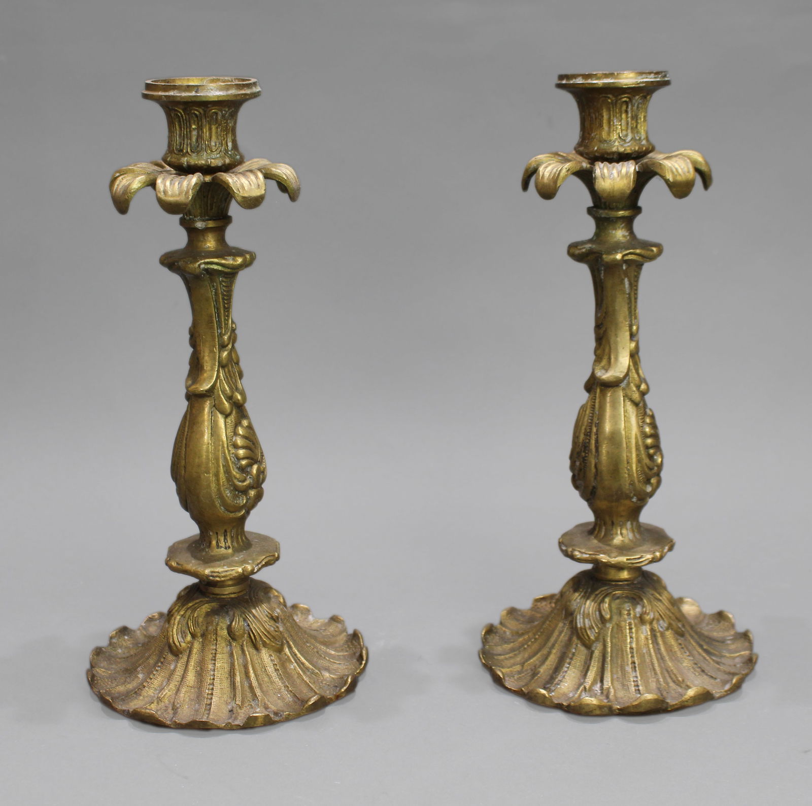 Pair of French Rococo Revival Cast Brass Candlesticks, c.1890 - 7