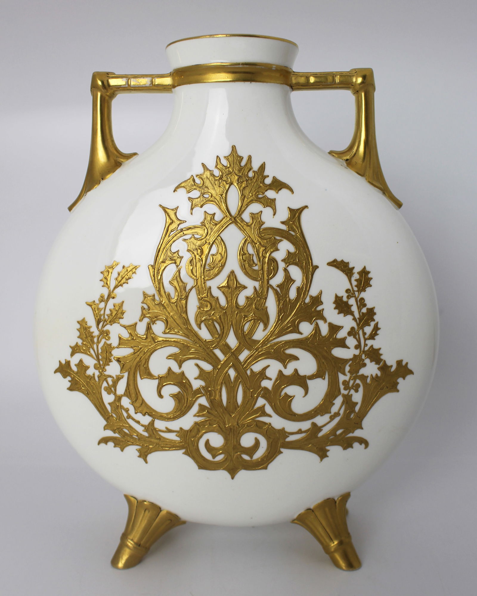 Fine European Hand-Painted & Gilded Moon Flask Vase c.1890 - 13