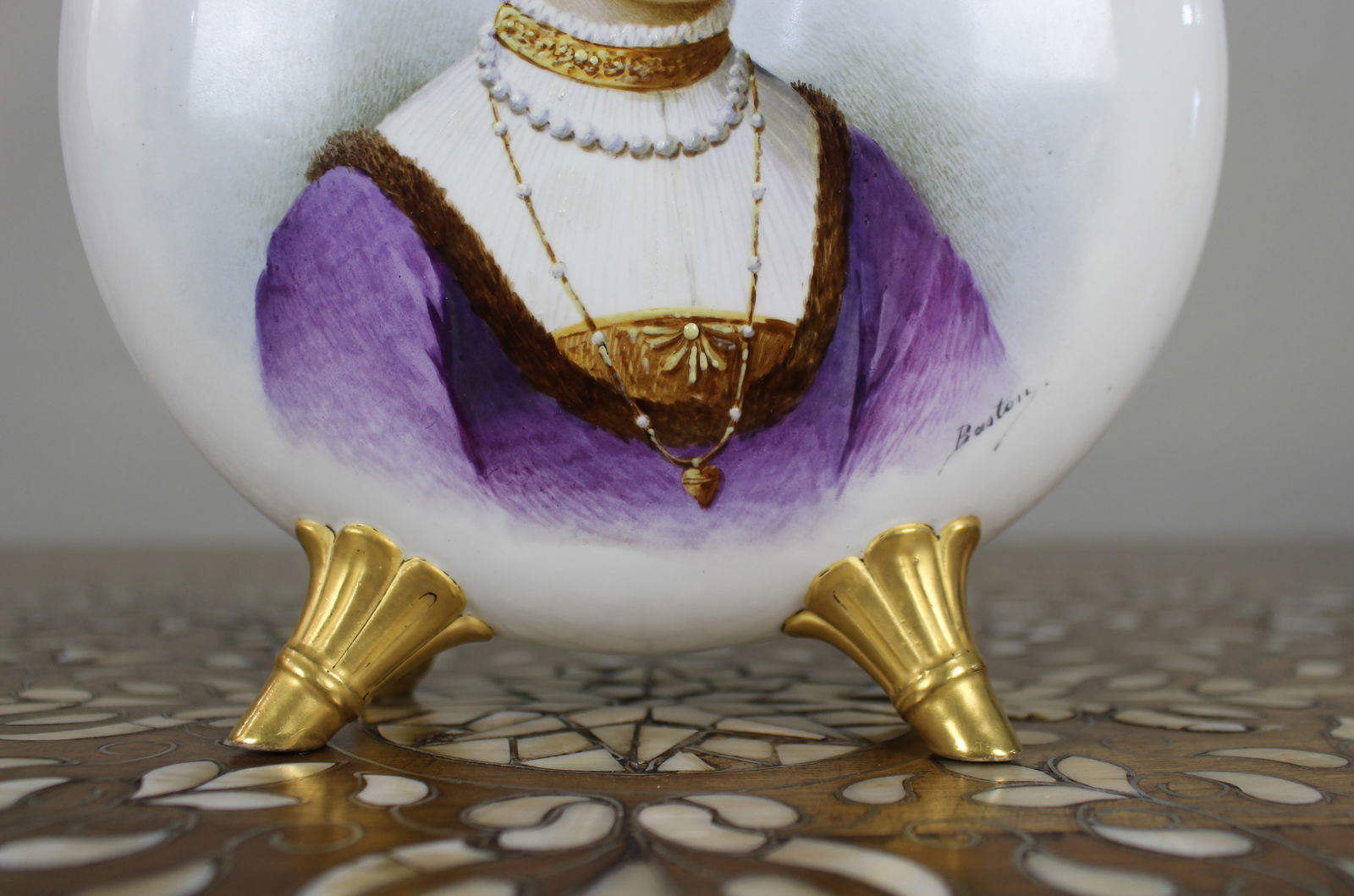 Fine European Hand-Painted & Gilded Moon Flask Vase c.1890 - 3