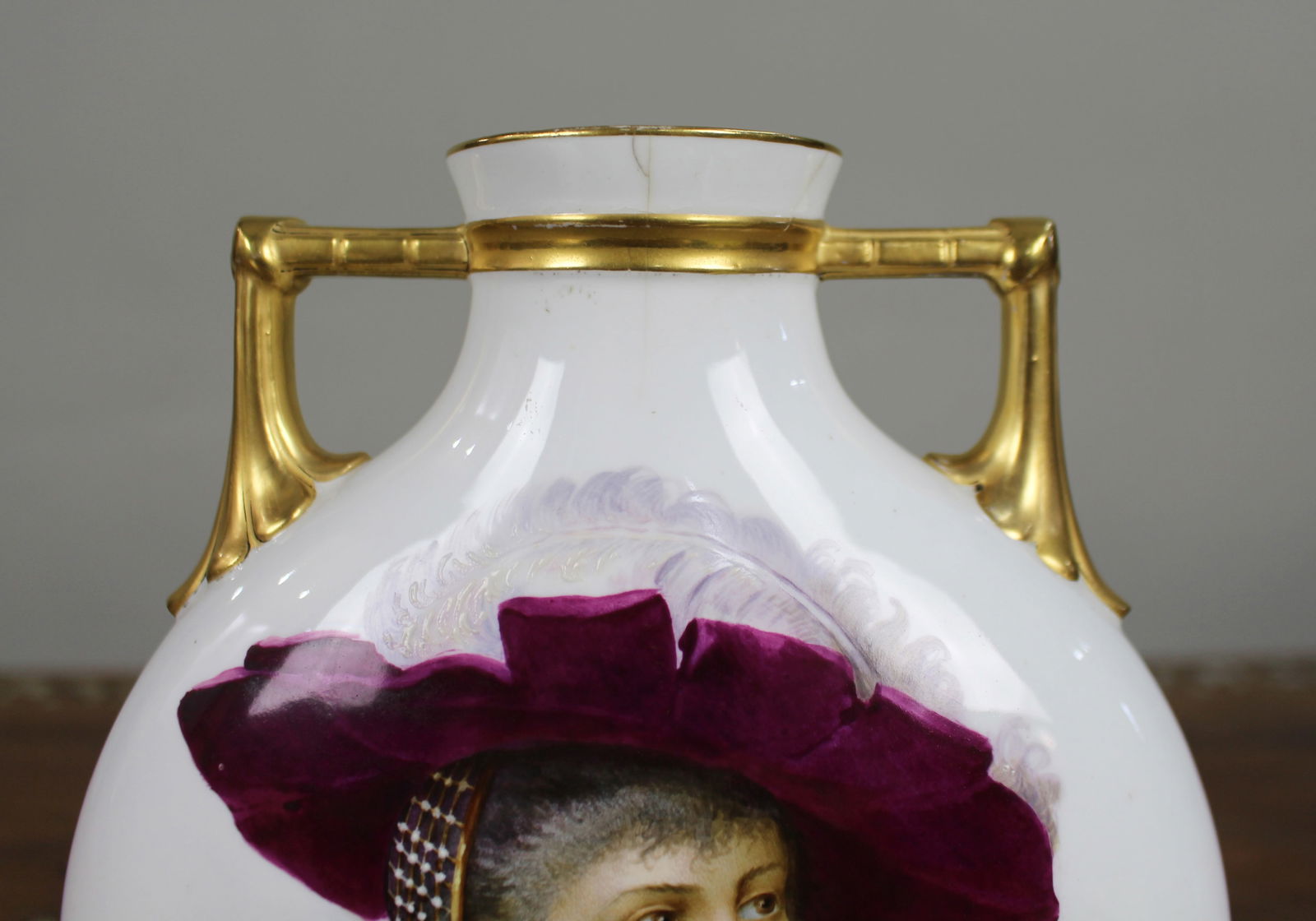 Fine European Hand-Painted & Gilded Moon Flask Vase c.1890 - 4