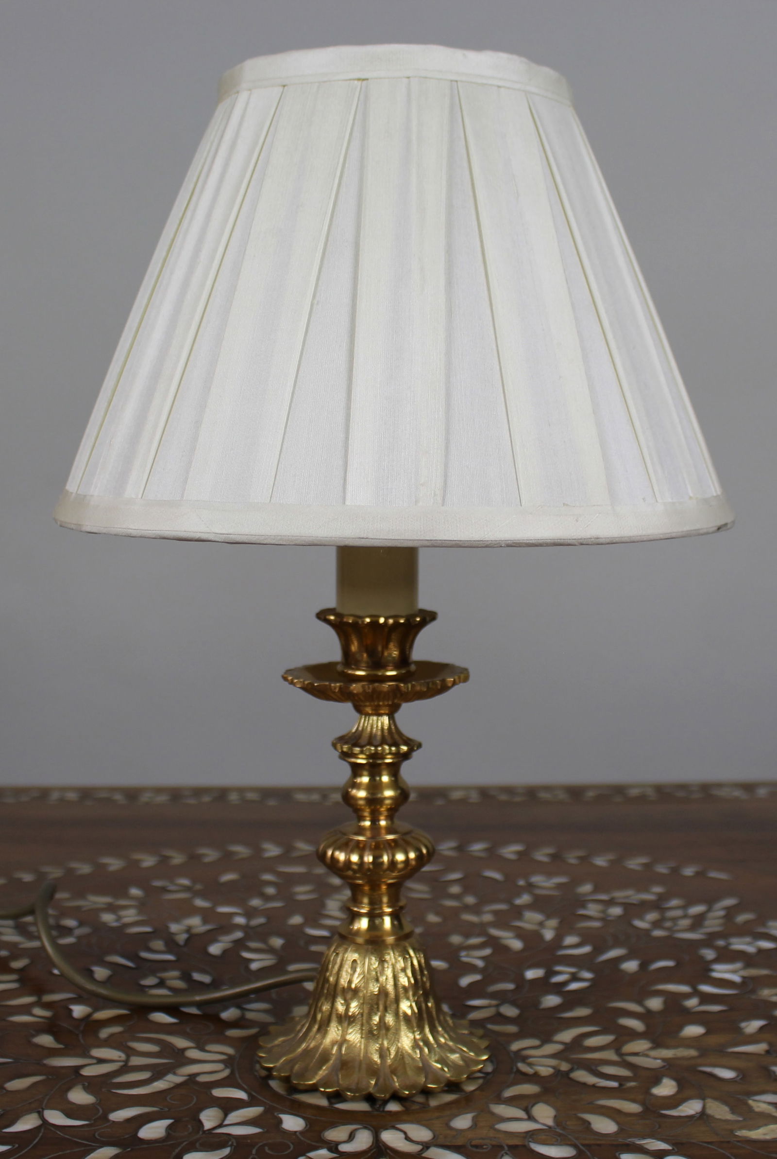 Vintage Gilt Metal Table Lamp with Pleated Shade (1 of 6)