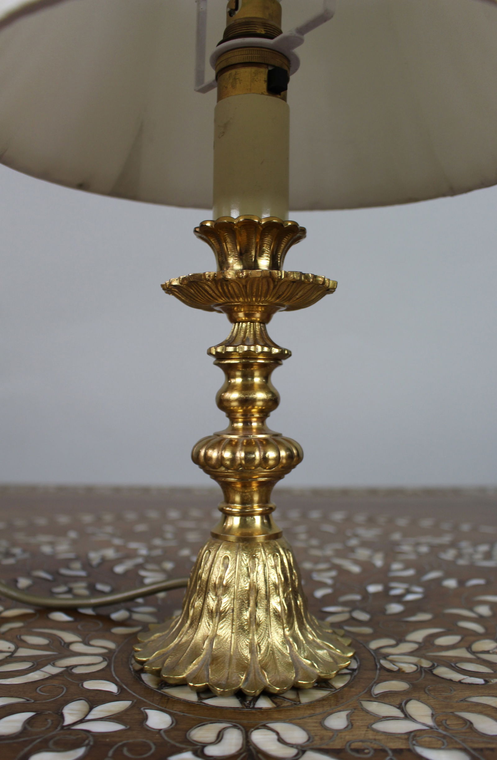 Vintage Gilt Metal Table Lamp with Pleated Shade - 3