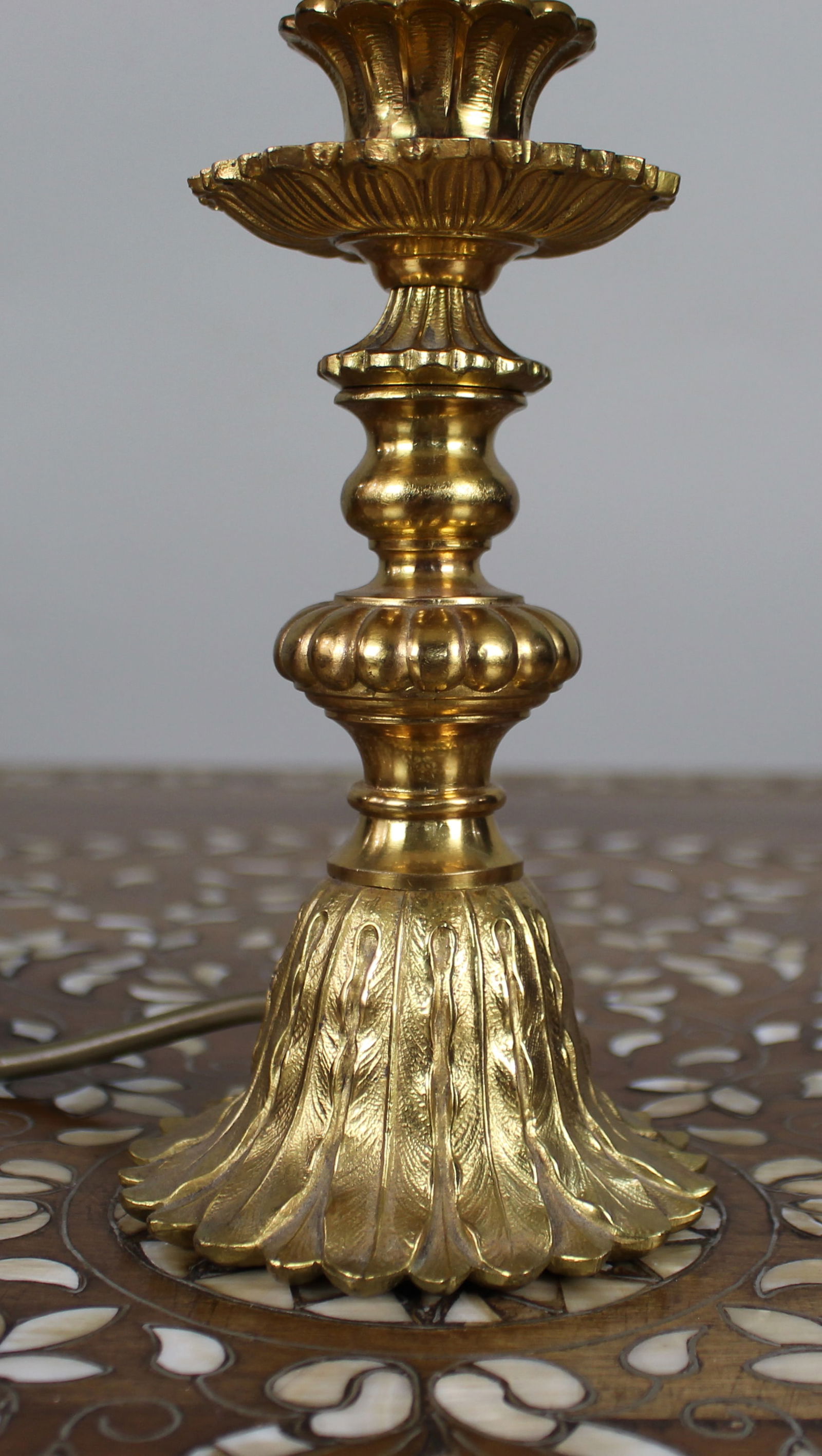 Vintage Gilt Metal Table Lamp with Pleated Shade - 6