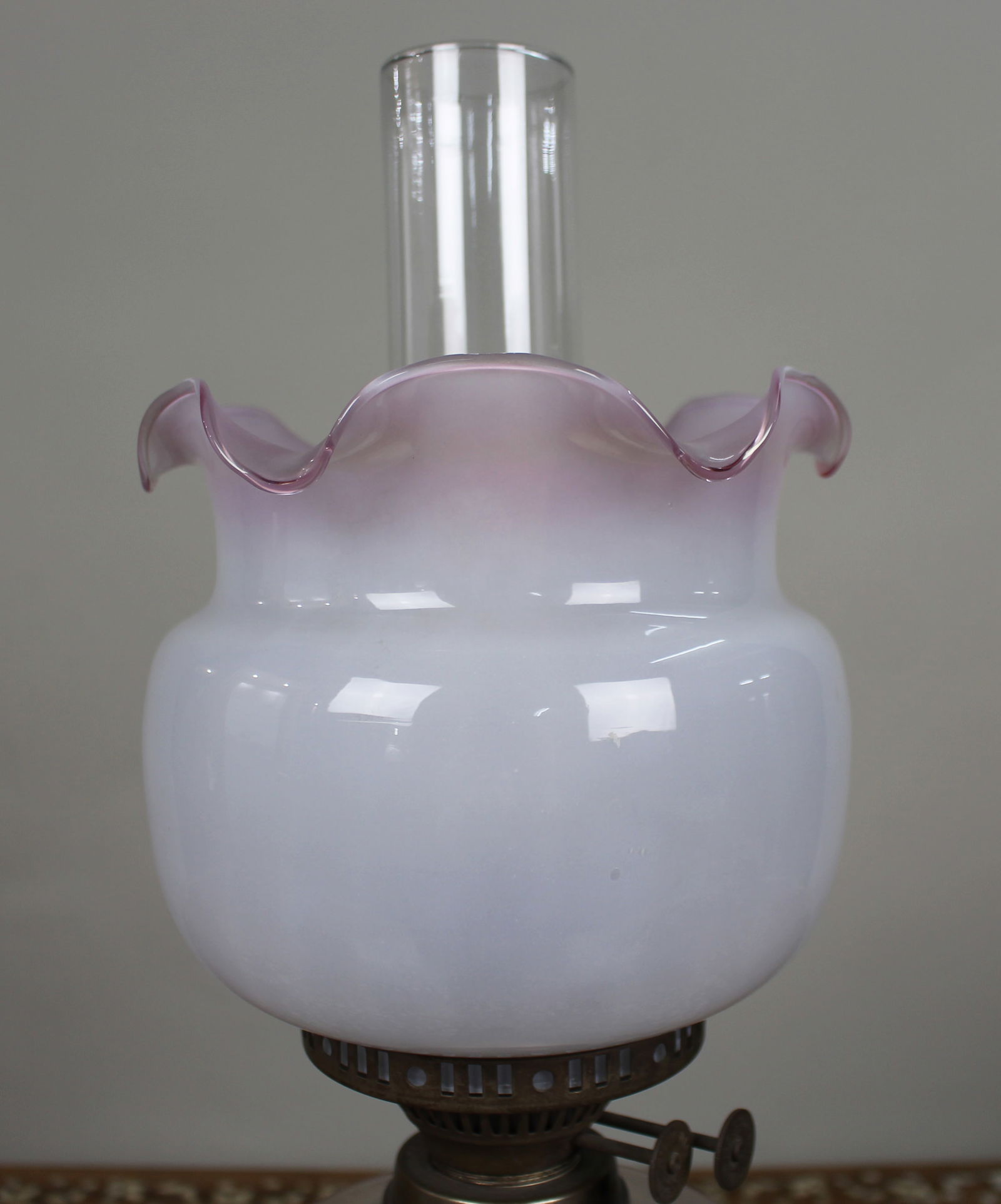 Antique Oil Lamp with Glass Font & Shade - 3