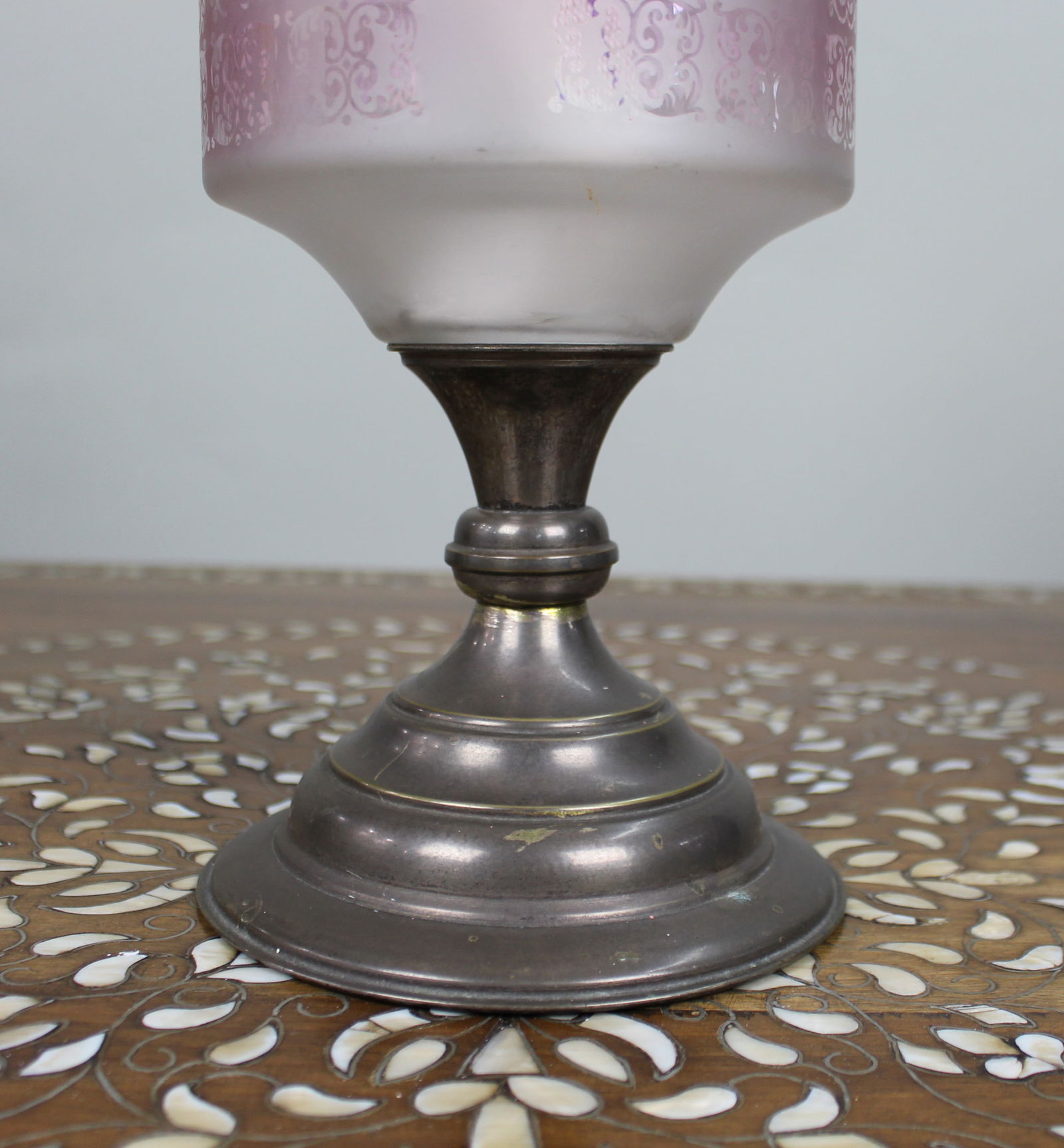 Antique Oil Lamp with Glass Font & Shade - 6