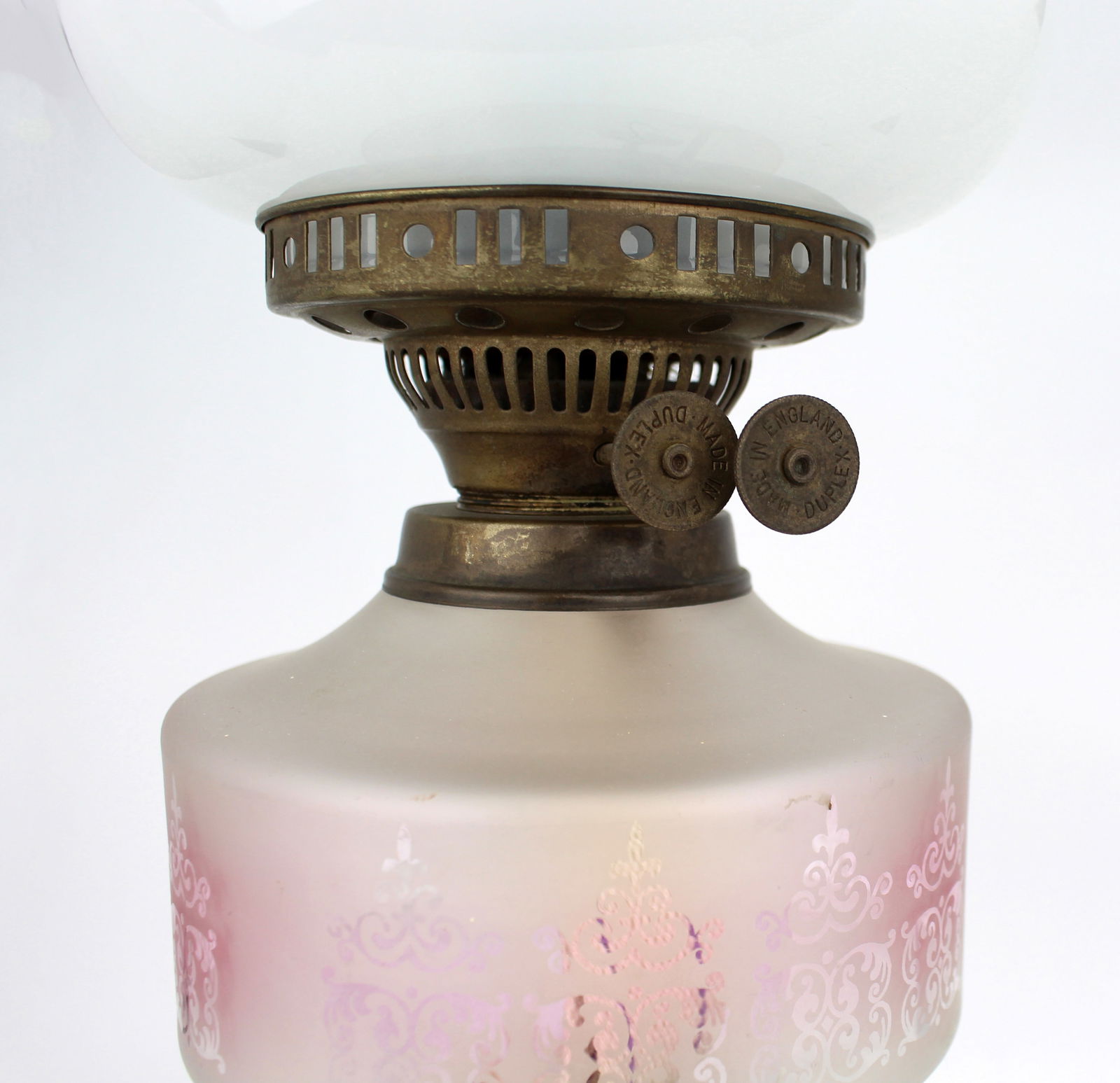Antique Oil Lamp with Glass Font & Shade - 8
