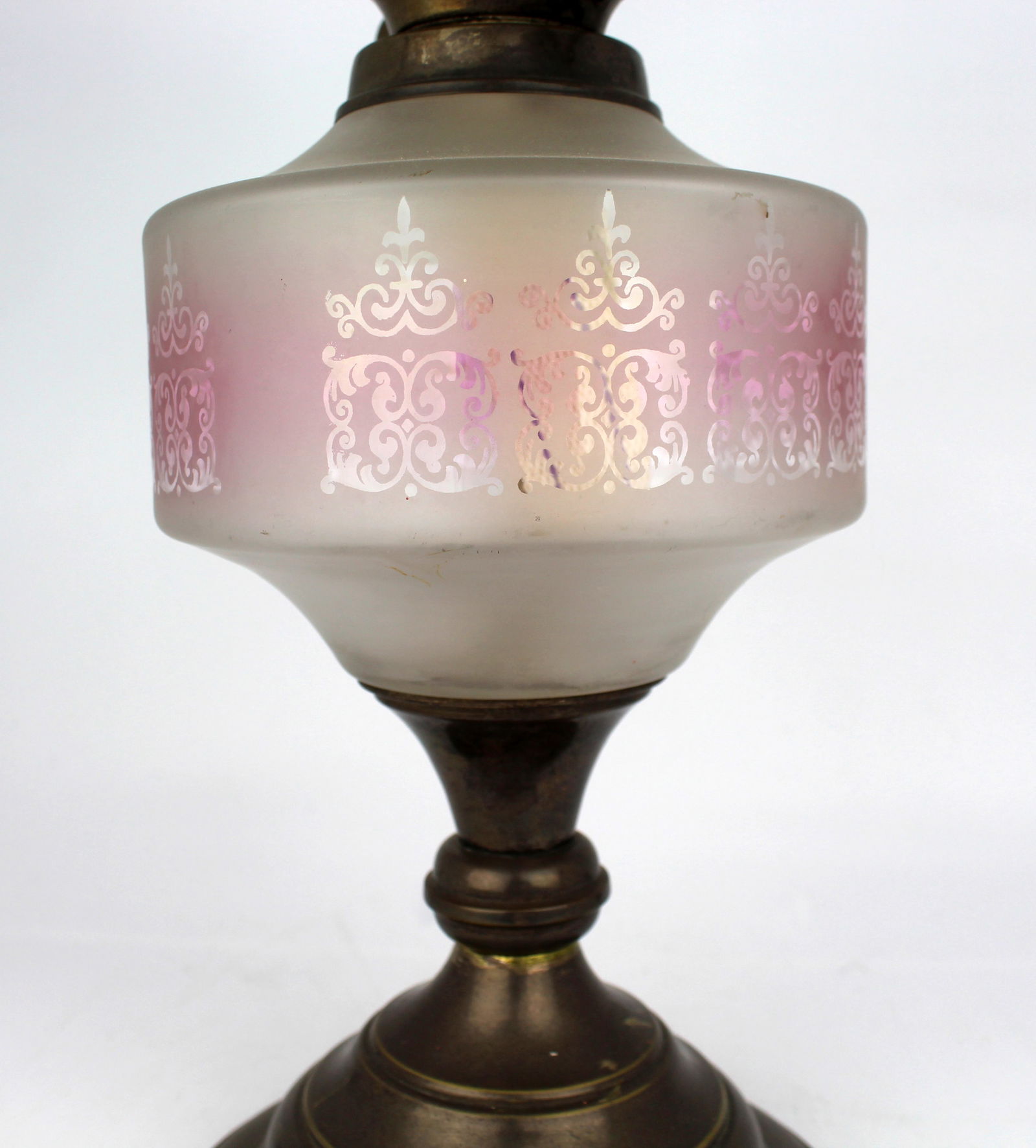 Antique Oil Lamp with Glass Font & Shade - 9