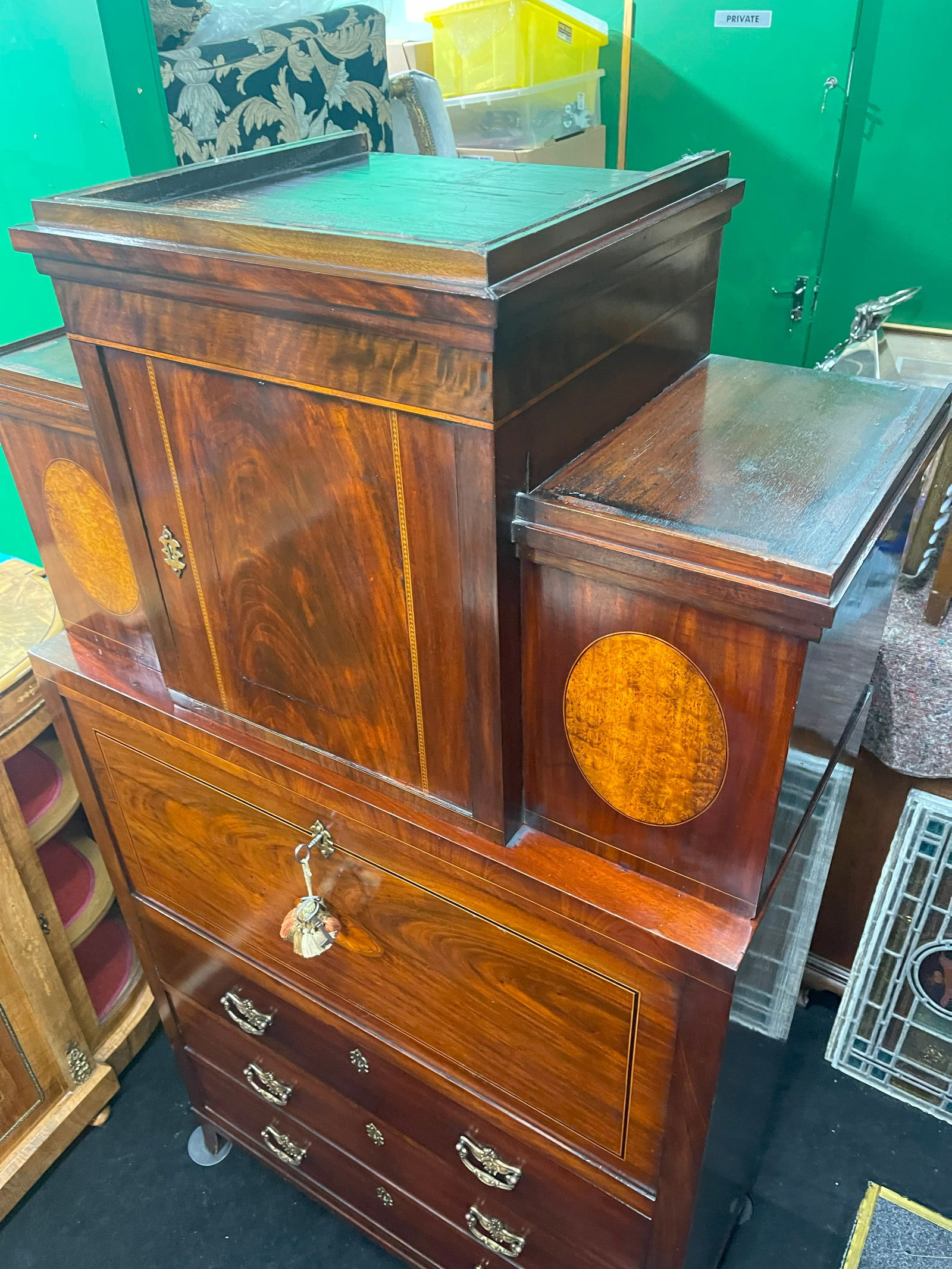 Georgian Mahogany and Satinwood Inlaid Secretaire Chest c.1800 - 4