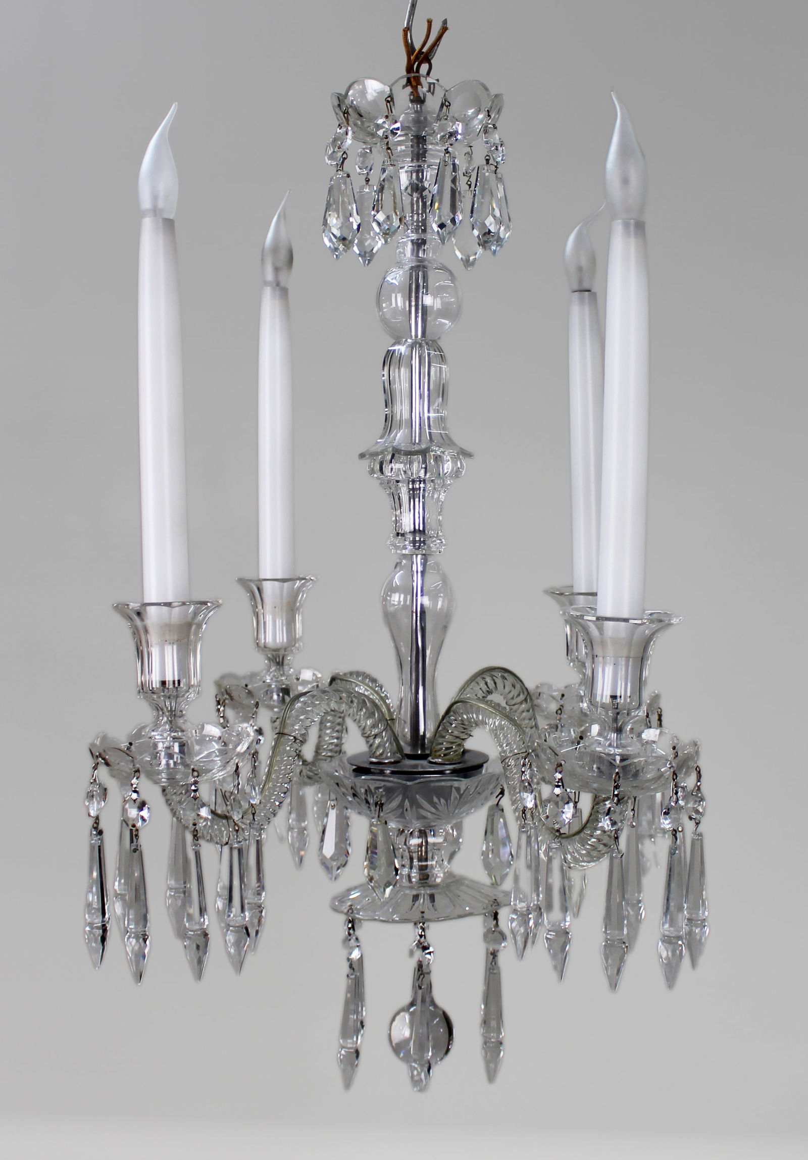 Mid-Century Cut Glass and Crystal Four-Arm Chandelier, c.1950: Title: Mid-Century Cut Glass and Crystal Four-Arm Chandelier, c.1950 Description: Mid-Century Cut Glass and Crystal Four-Arm Chandelier, c.1950 An elegant and finely made four-arm chandelier,
