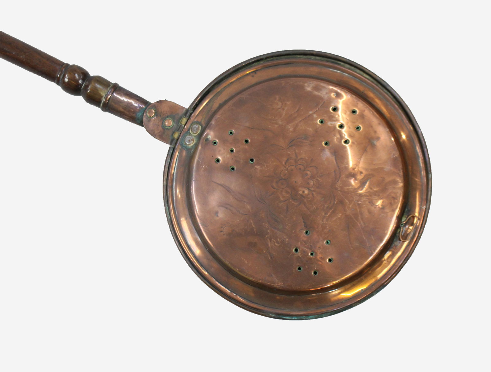 Engraved Copper Turned Wooden Warming Pan - 2