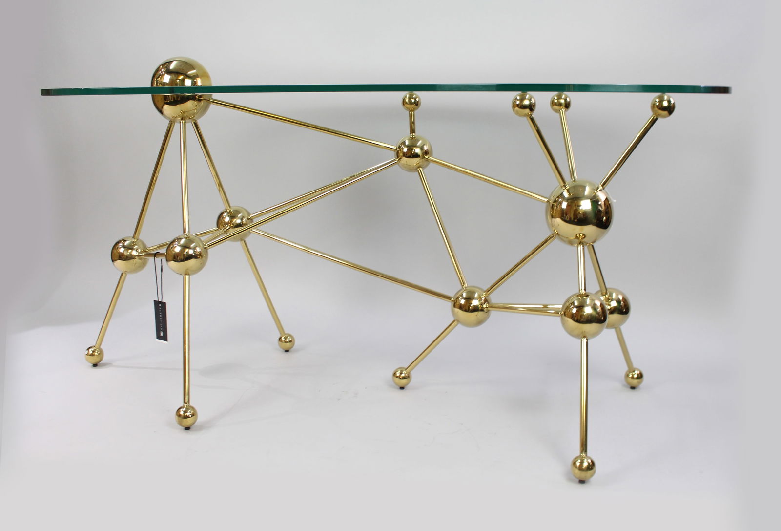 Eichholtz Kidney Shaped Glass Topped Atomic Design Table - 3