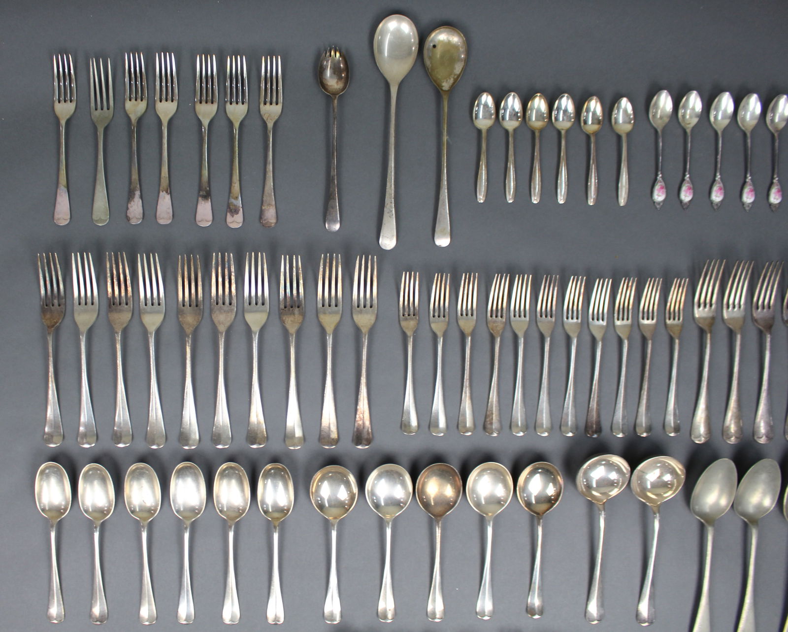 Large Assorted Lot of Silver-Plated Cutlery – Rat Tail & Bead Patterns – 89 Pieces - 2