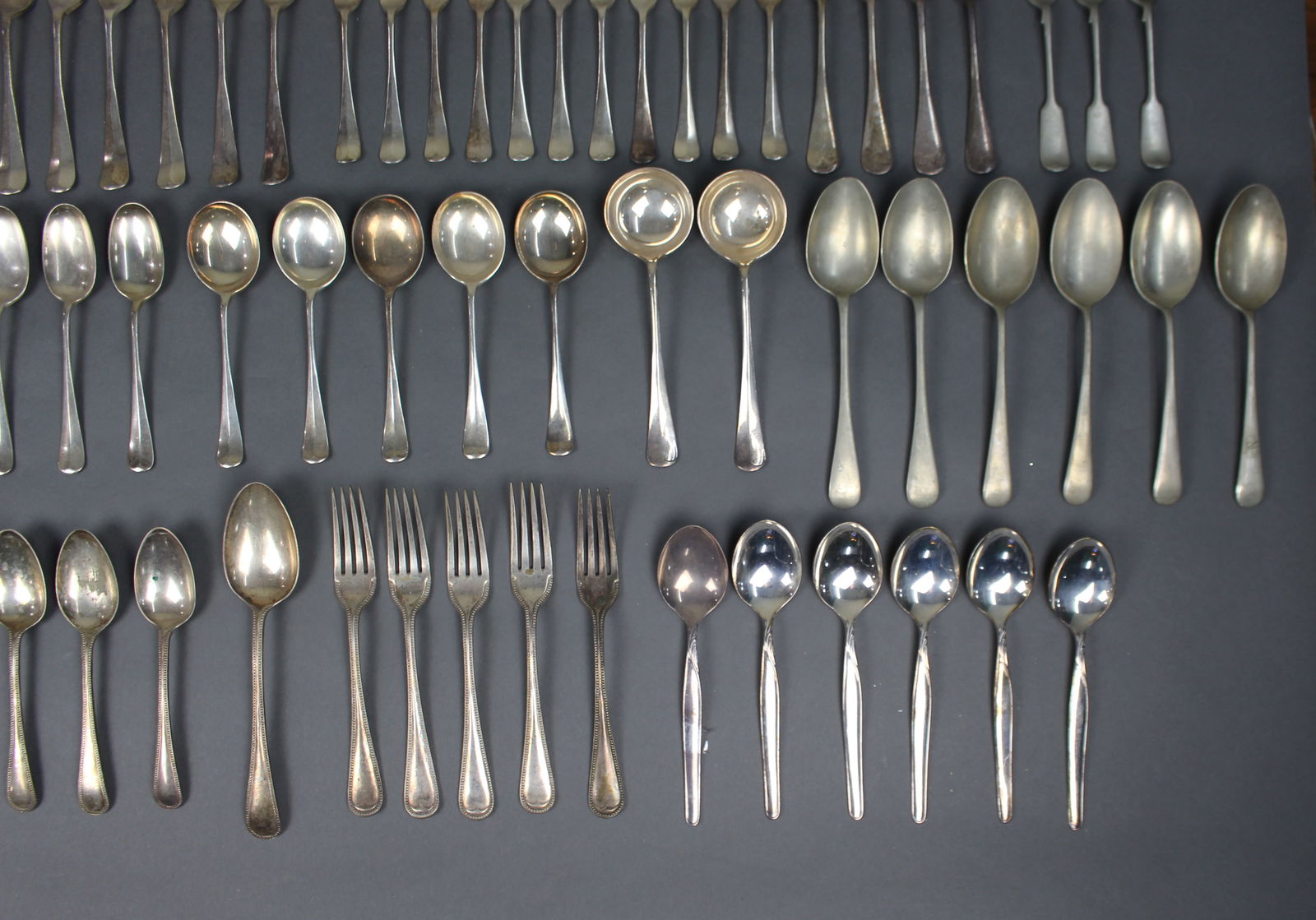 Large Assorted Lot of Silver-Plated Cutlery – Rat Tail & Bead Patterns – 89 Pieces - 5