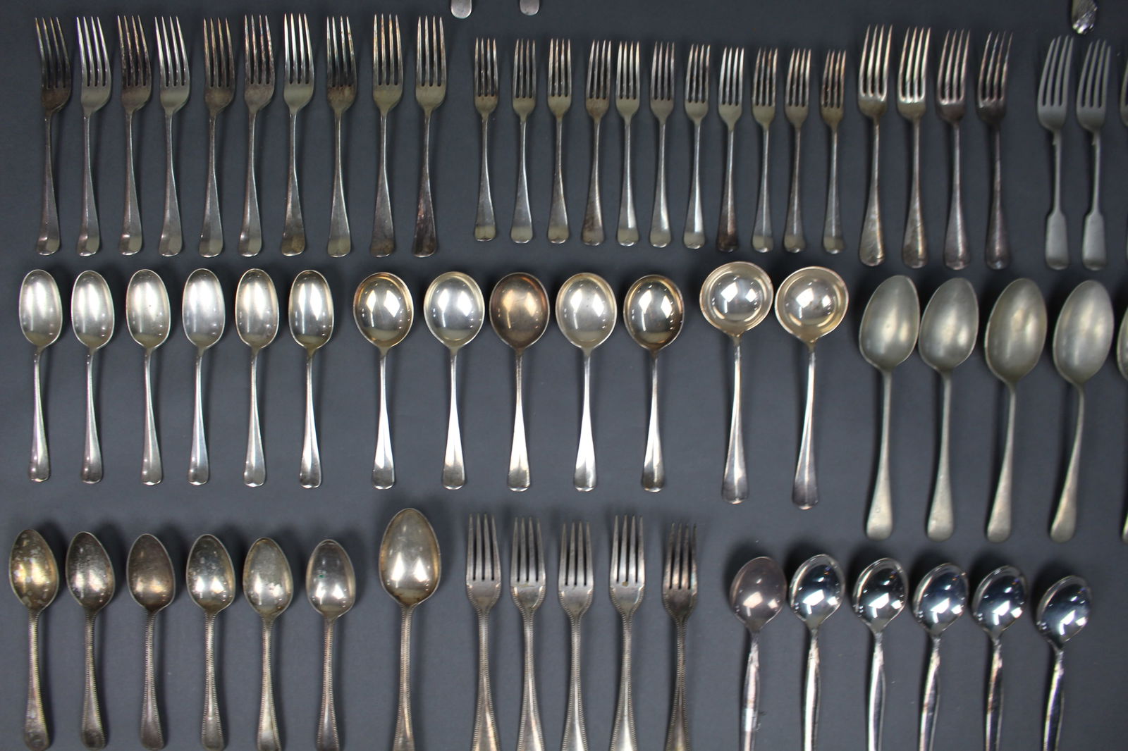 Large Assorted Lot of Silver-Plated Cutlery – Rat Tail & Bead Patterns – 89 Pieces - 6
