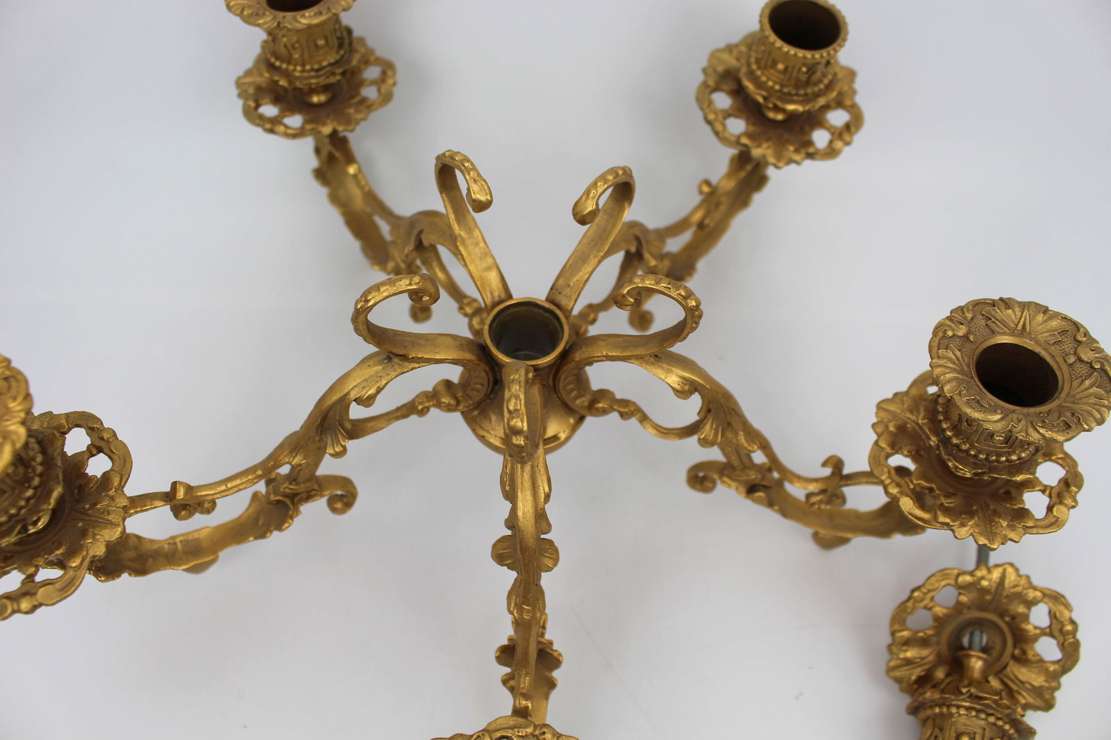 Ornate Gilt Metal Girandole Candle Holders - 5