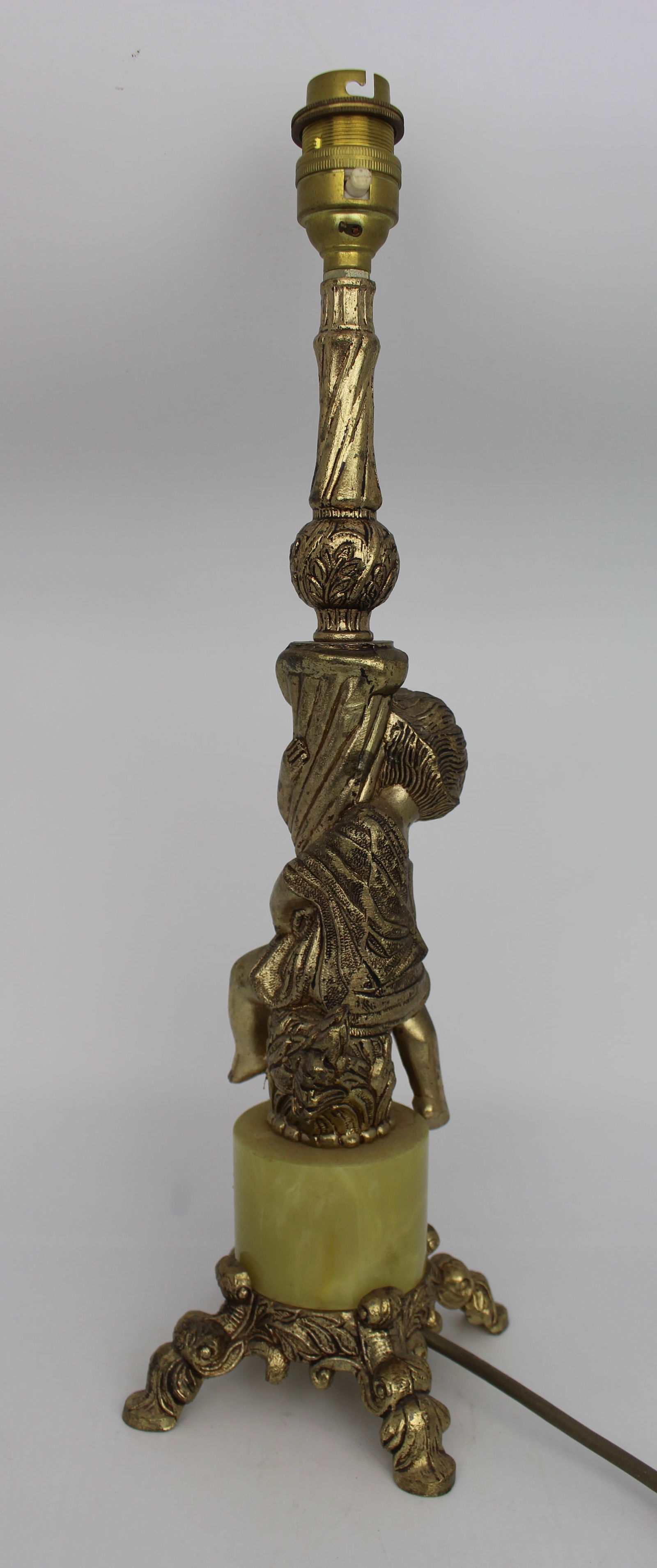 Vintage Brassed & Onyx Cherub Table Lamp - 2