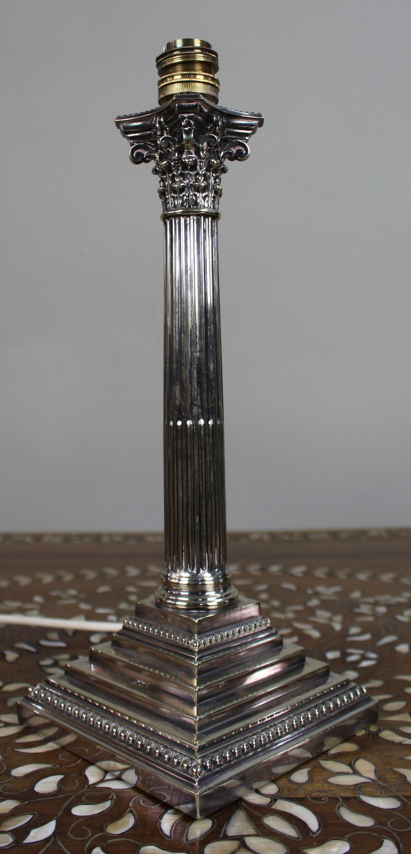 Victorian Silver Plated Corinthian Column Table Lamp - 10