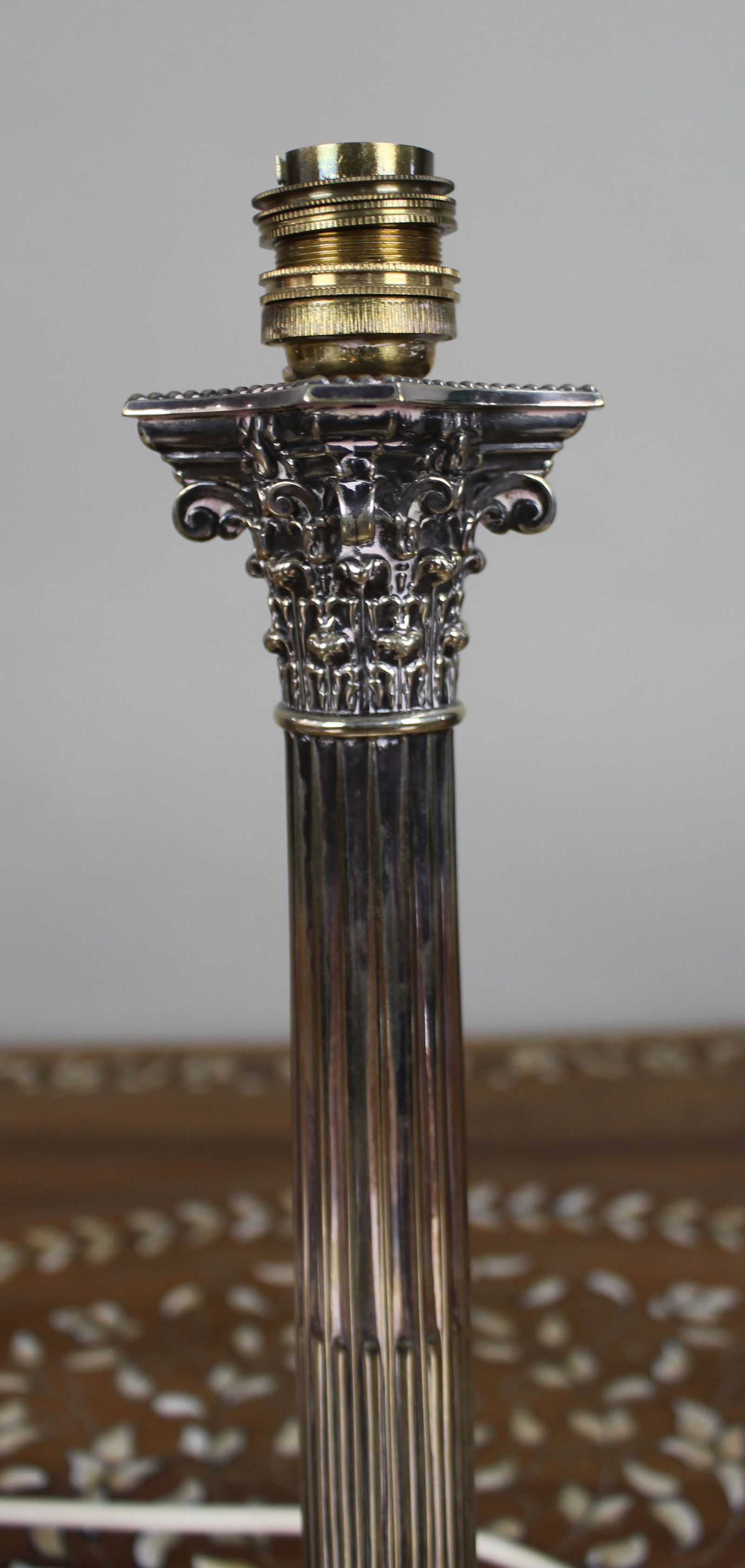Victorian Silver Plated Corinthian Column Table Lamp - 11