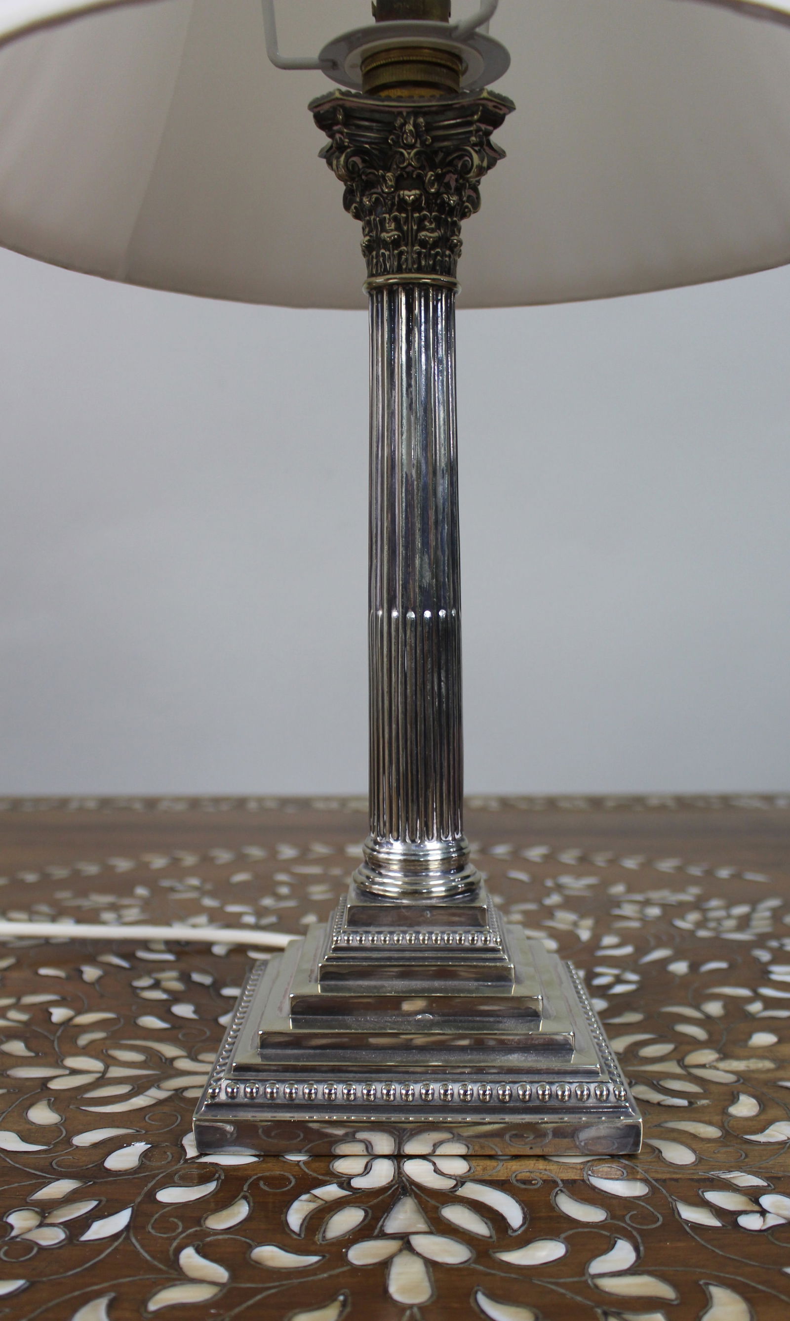 Victorian Silver Plated Corinthian Column Table Lamp - 2