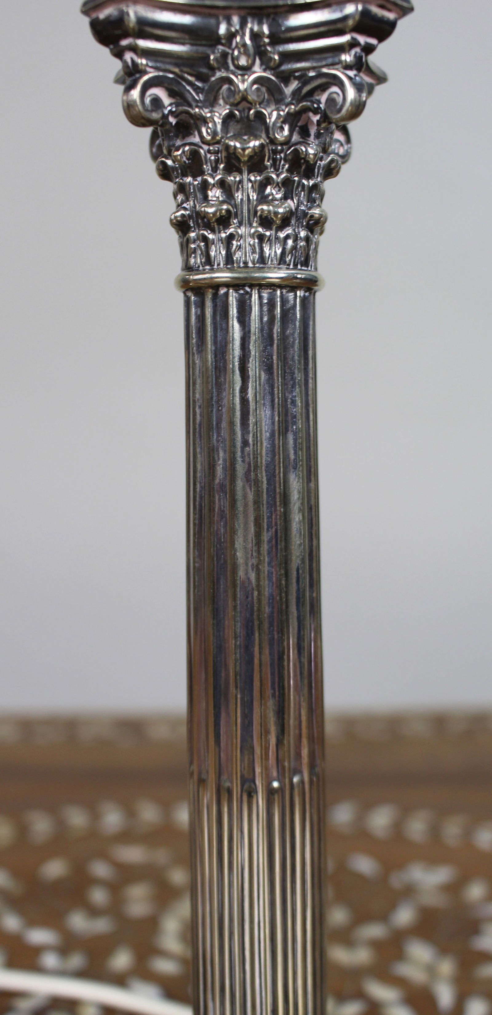 Victorian Silver Plated Corinthian Column Table Lamp - 8