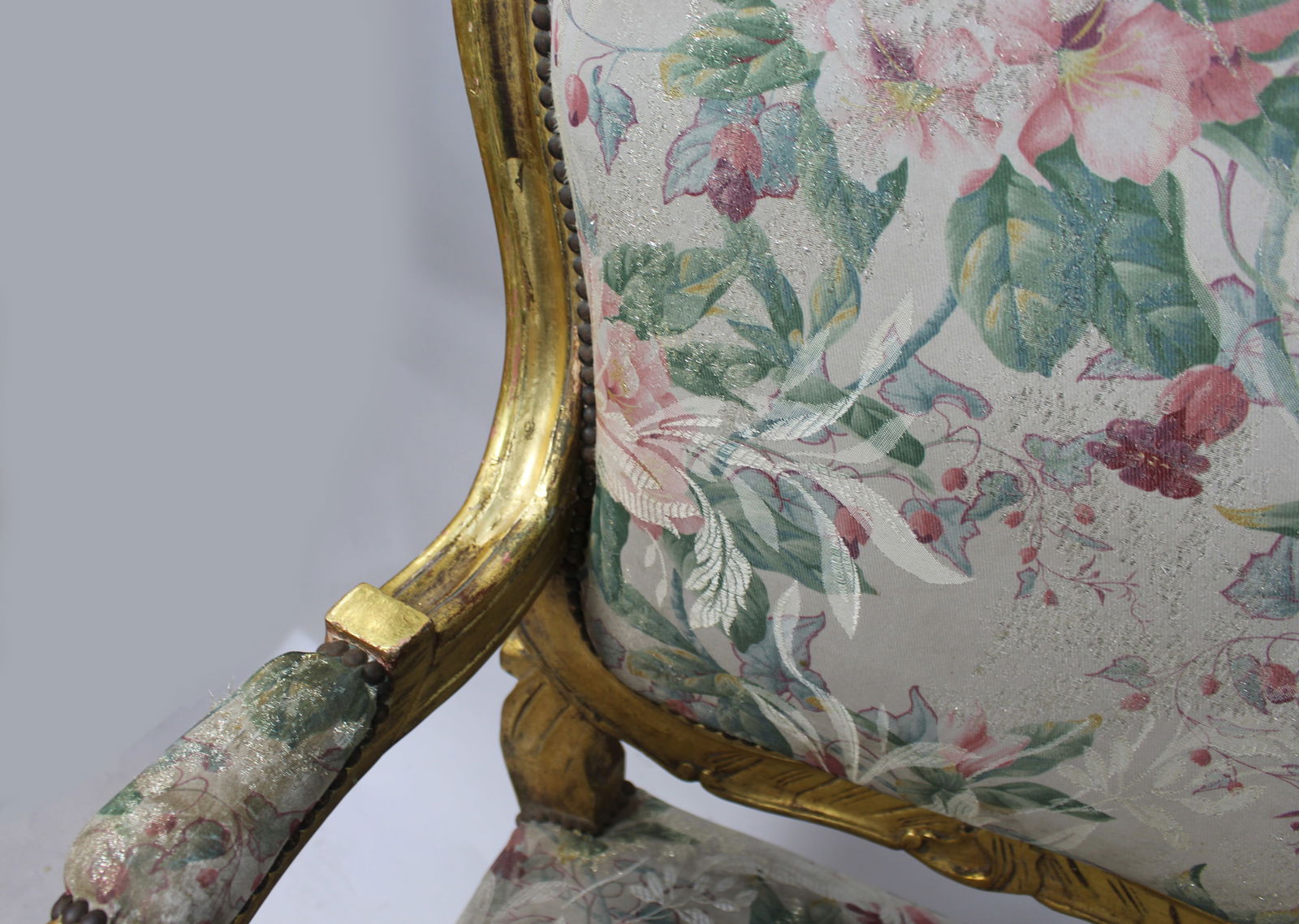 Pair of Vintage Carved Giltwood Louis XV Style Upholstered Armchairs - 8