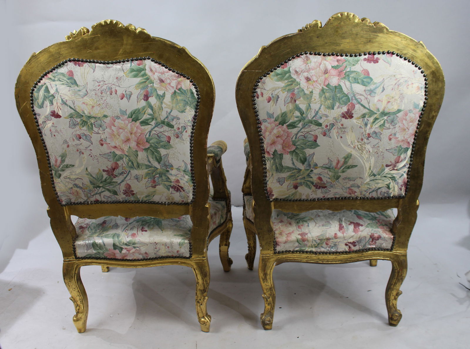 Pair of Vintage Carved Giltwood Louis XV Style Upholstered Armchairs - 9
