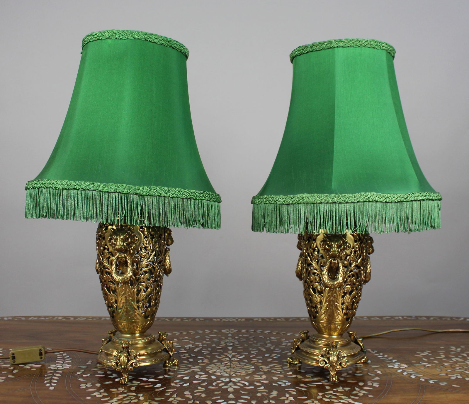 Pair of 19th Century French Ormolu Table Lamps: Title: Pair of 19th Century French Ormolu Table Lamps Description: Pair of 19th Century French Ormolu Table Lamps with Lion Masks – c.1890 A decorative and well-cast pair of late