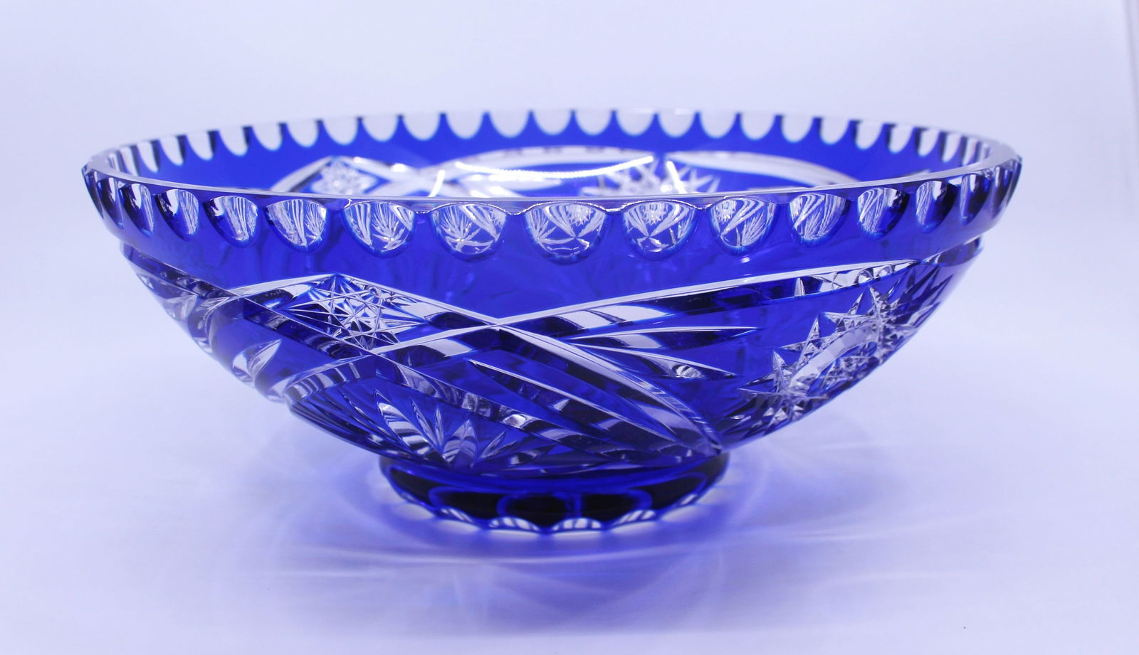 Vintage Czech Blue Cut Overlay Glass Bowl - 2