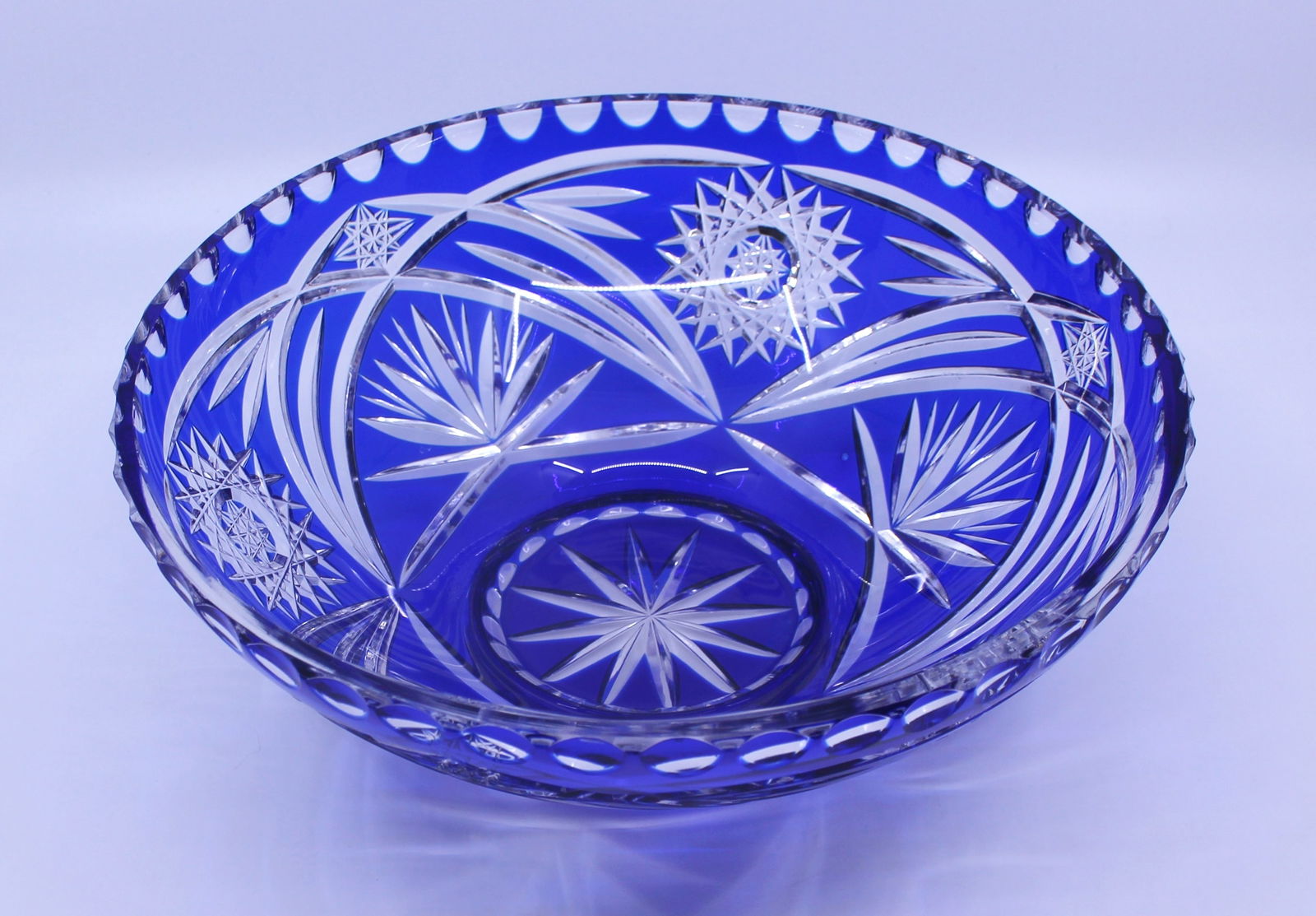 Vintage Czech Blue Cut Overlay Glass Bowl - 3