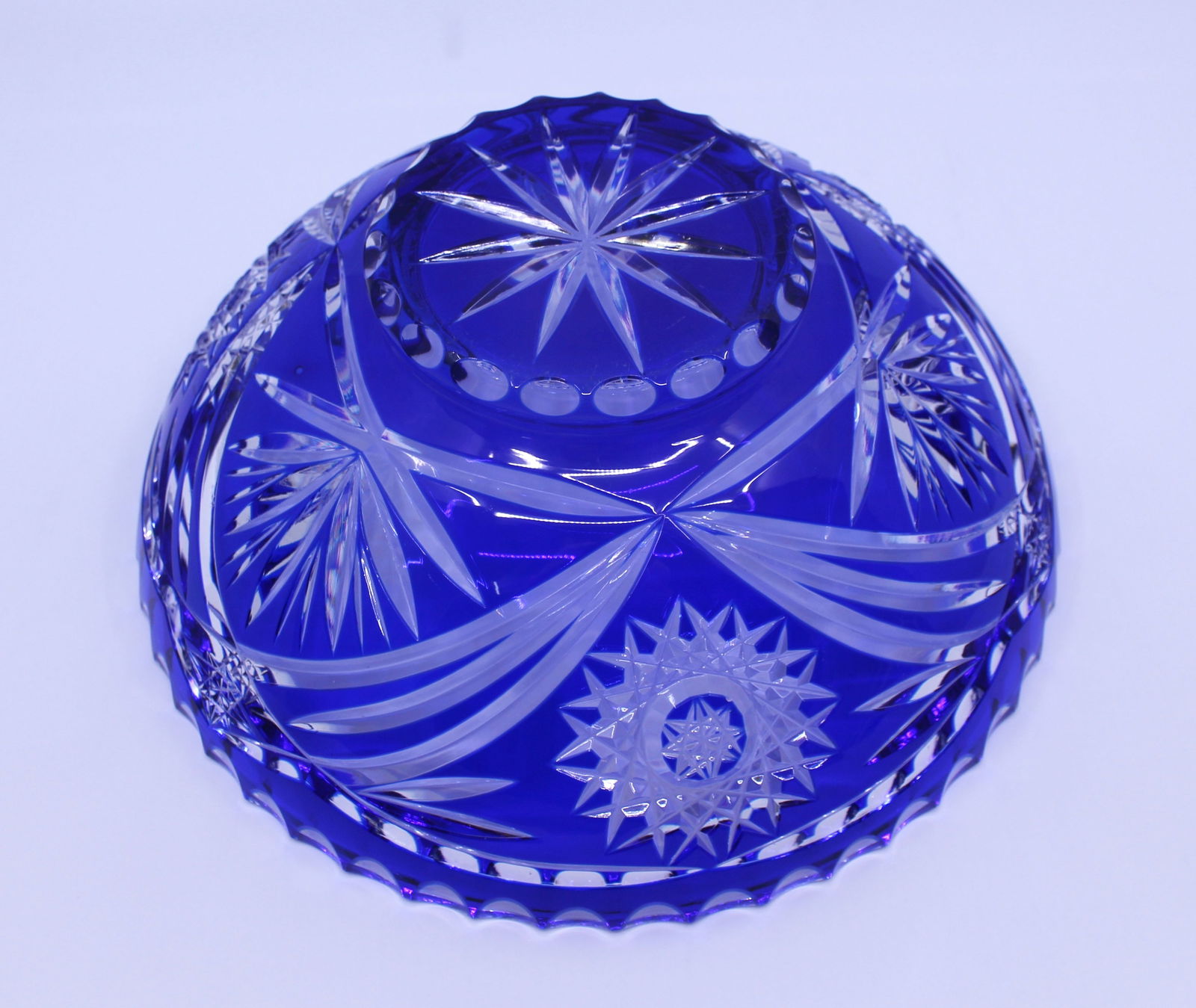 Vintage Czech Blue Cut Overlay Glass Bowl - 4
