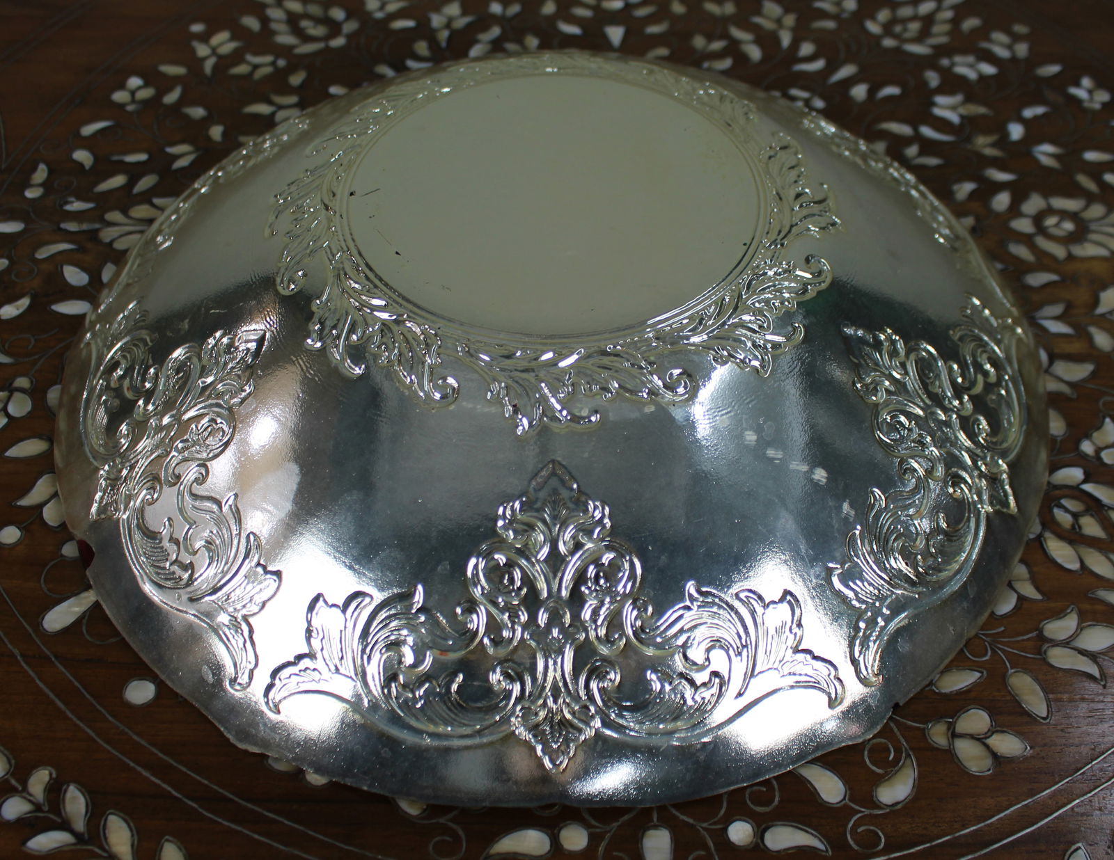 Large Ruby Flashed Glass Bowl with Ornate Silver Overlay - 5