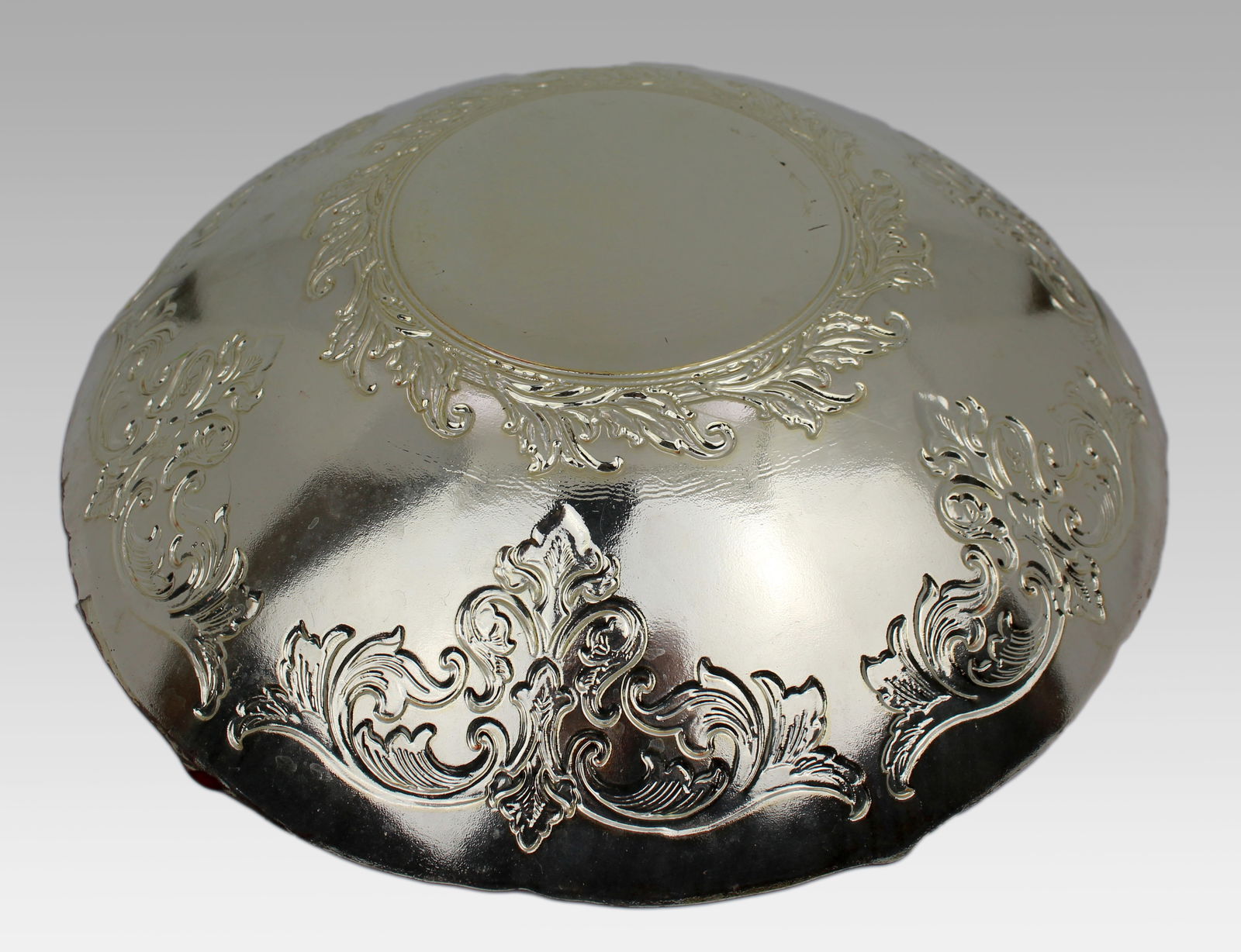 Large Ruby Flashed Glass Bowl with Ornate Silver Overlay - 9