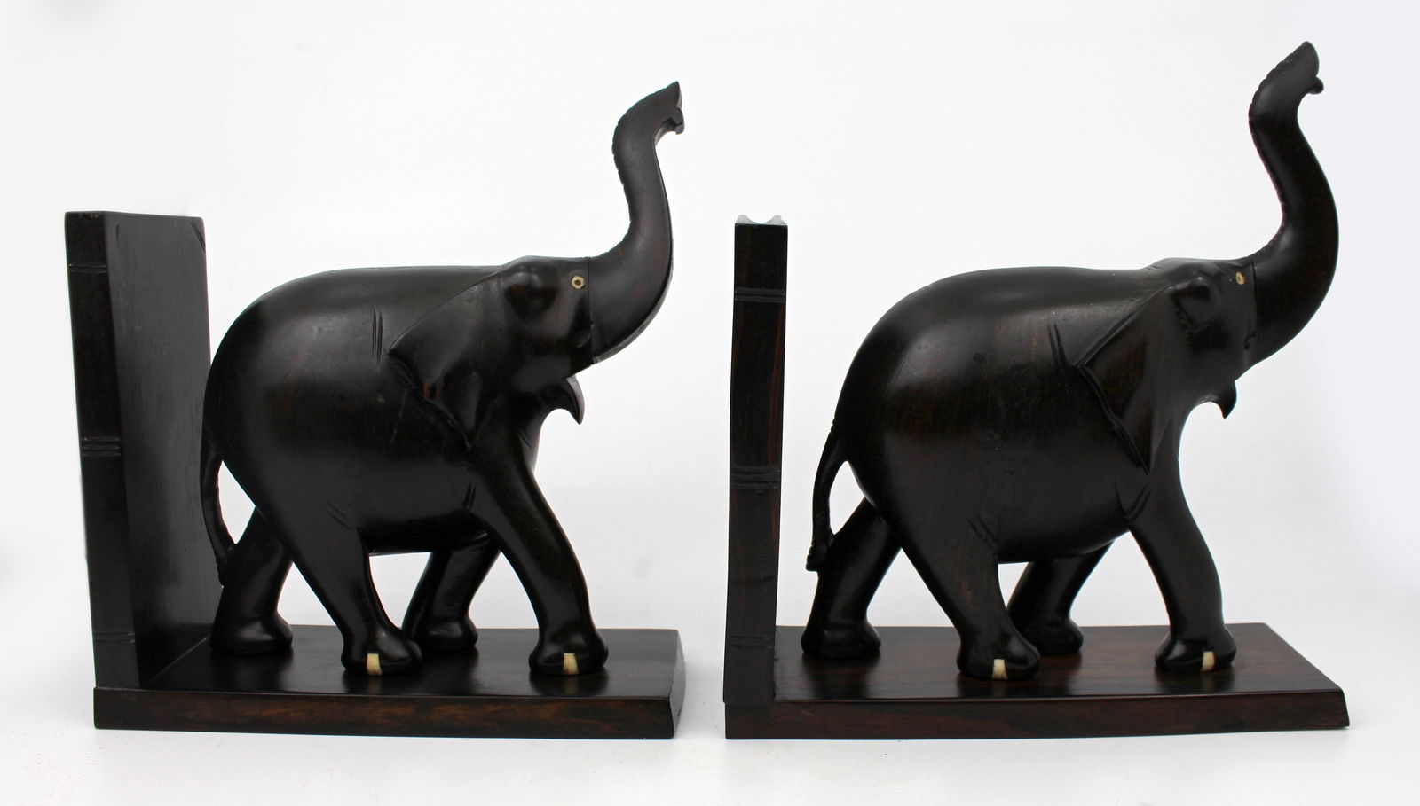 Pair of Antique African Carved Hardwood Elephant Bookends - 2