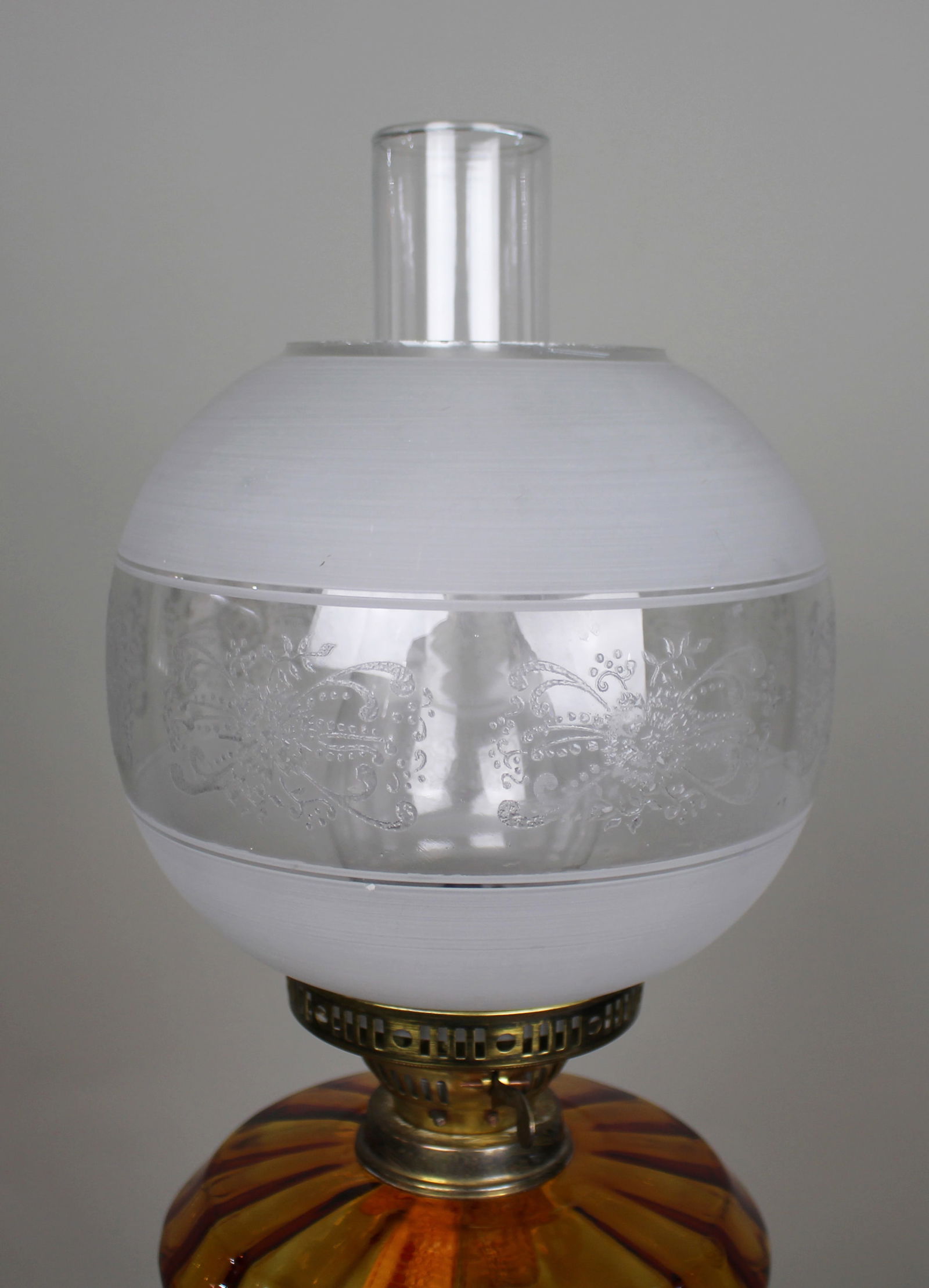 Victorian Brass Oil Lamp with Amber Glass Font - 5