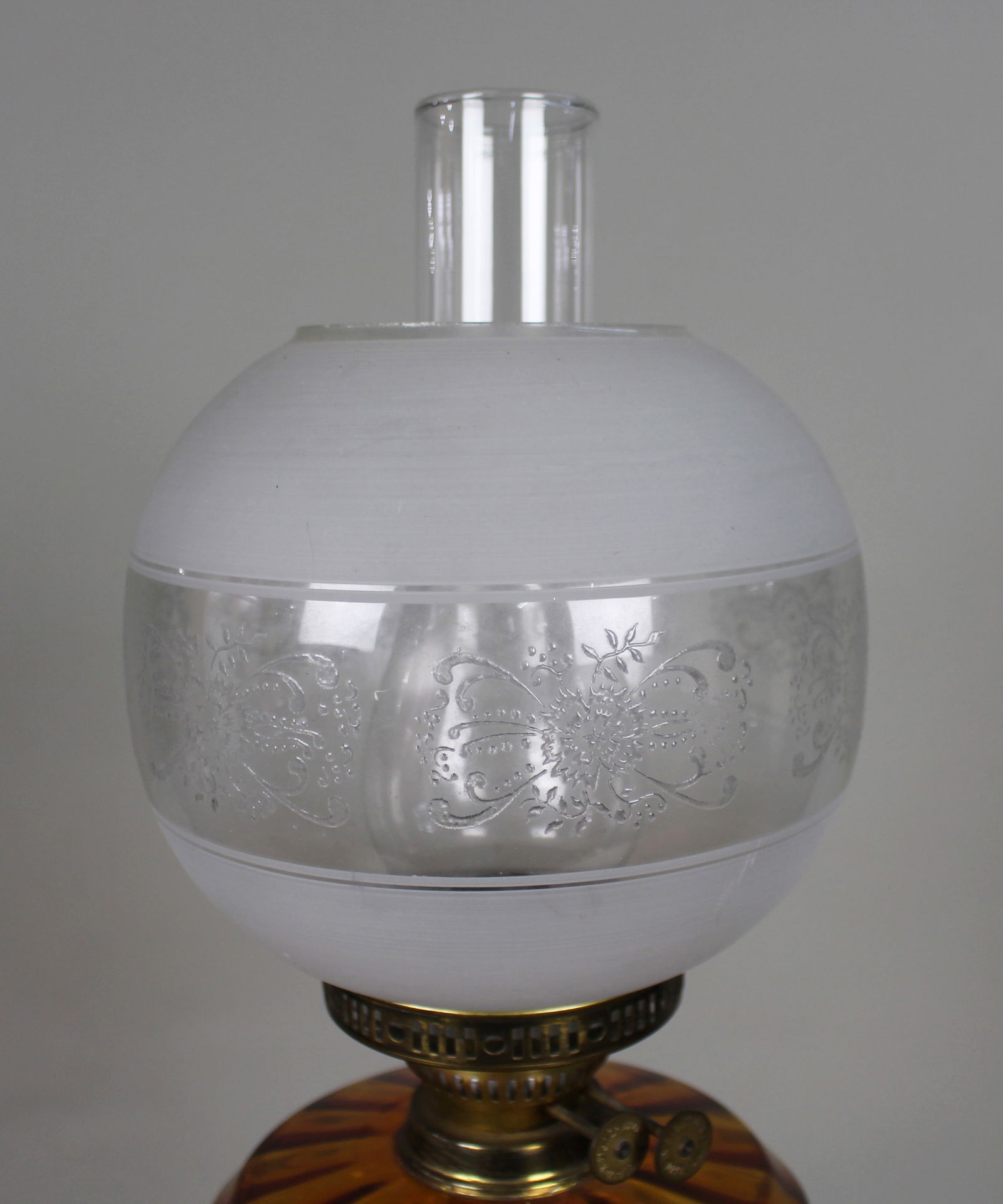 Victorian Brass Oil Lamp with Amber Glass Font - 6